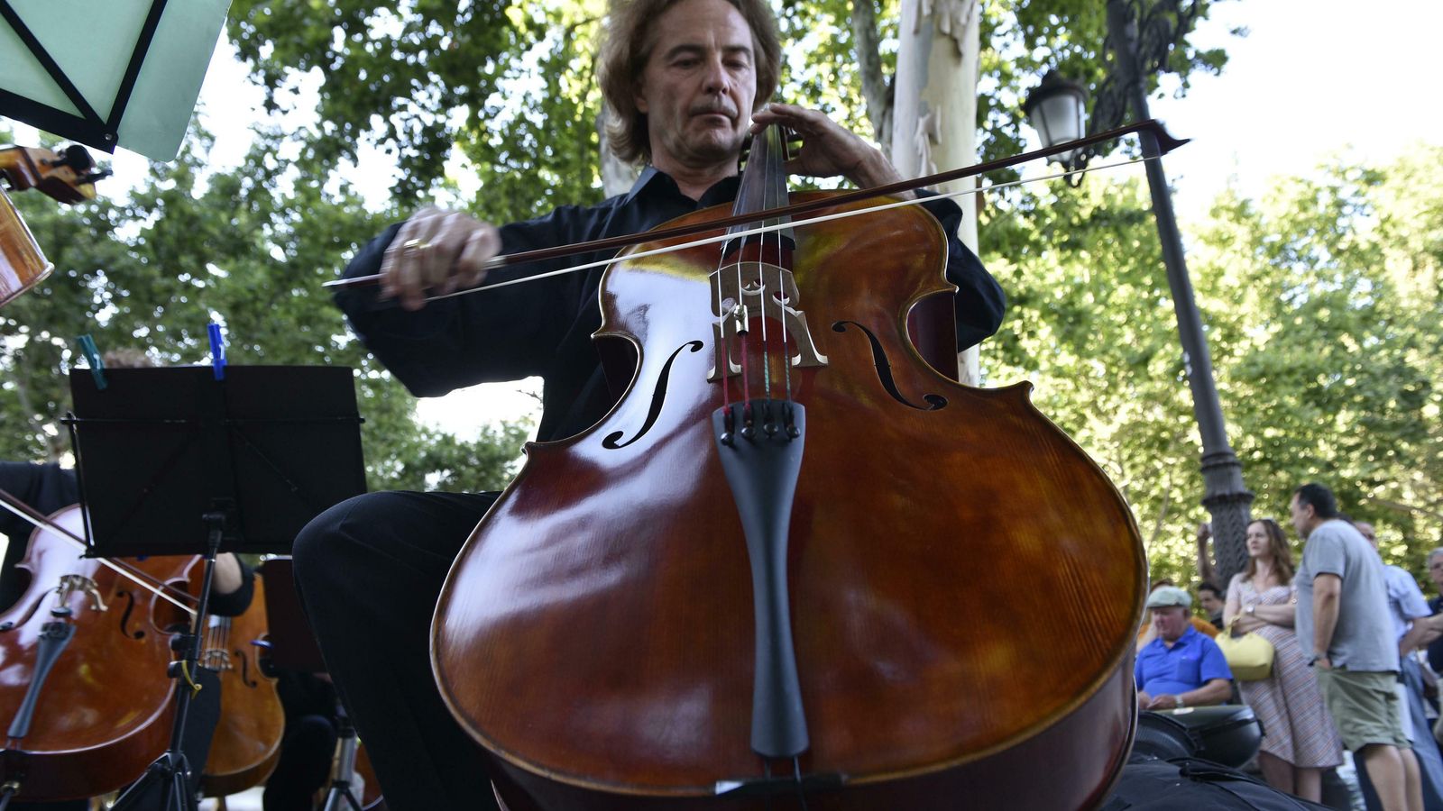 Otro músico de la Sinfónica de Sevilla durante el festivo concierto de protesta.