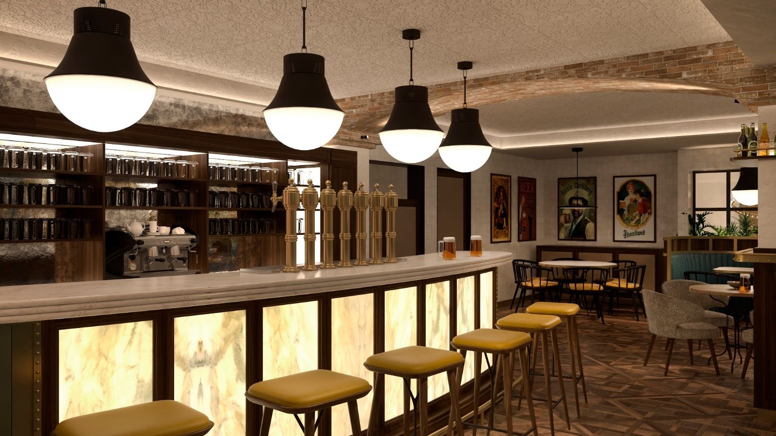 Recreación virtual de la cervecería del Hotel Maravilla Palace.