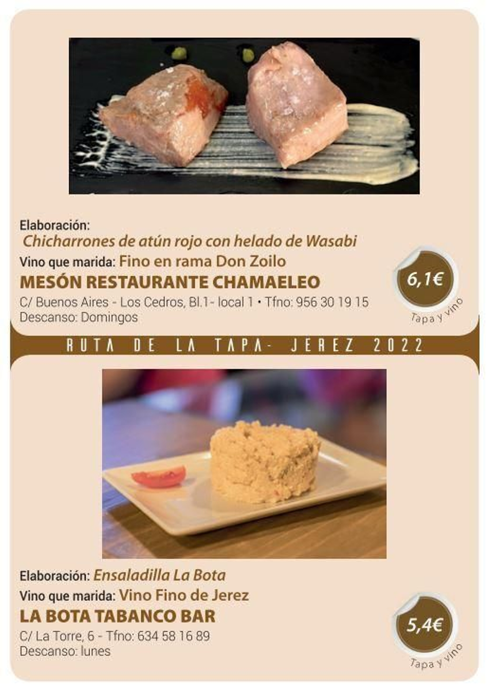 Ruta de la Tapa 'DesTapa Jerez': establecimientos, tapas maridadas y precios