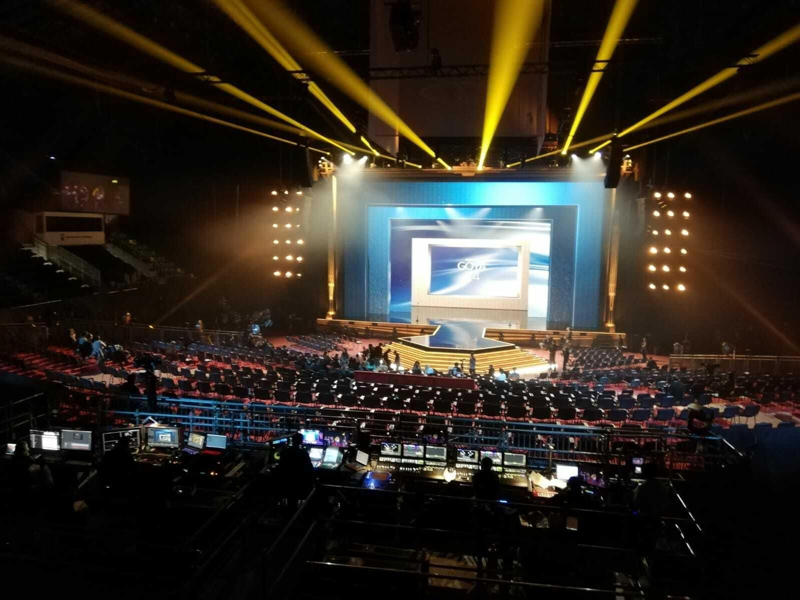 Ensayo en el escenario habilitado en el Martín Carpena para los Goya, antes de la gala del pasado día 25.