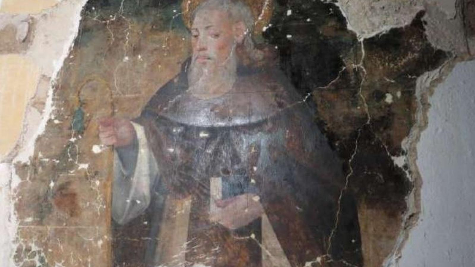 Pintura de San Antón tras los trabajos de conservación.