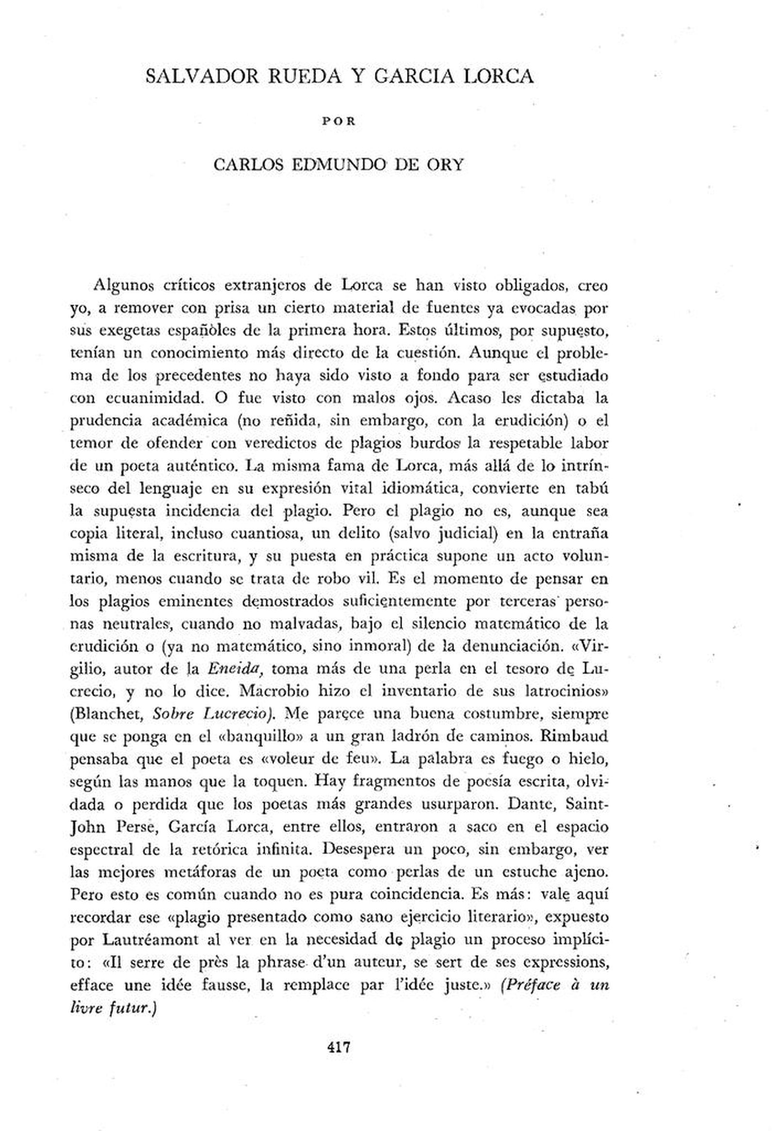 Artículo publicado por Ory sobre Lorca y Rueda.