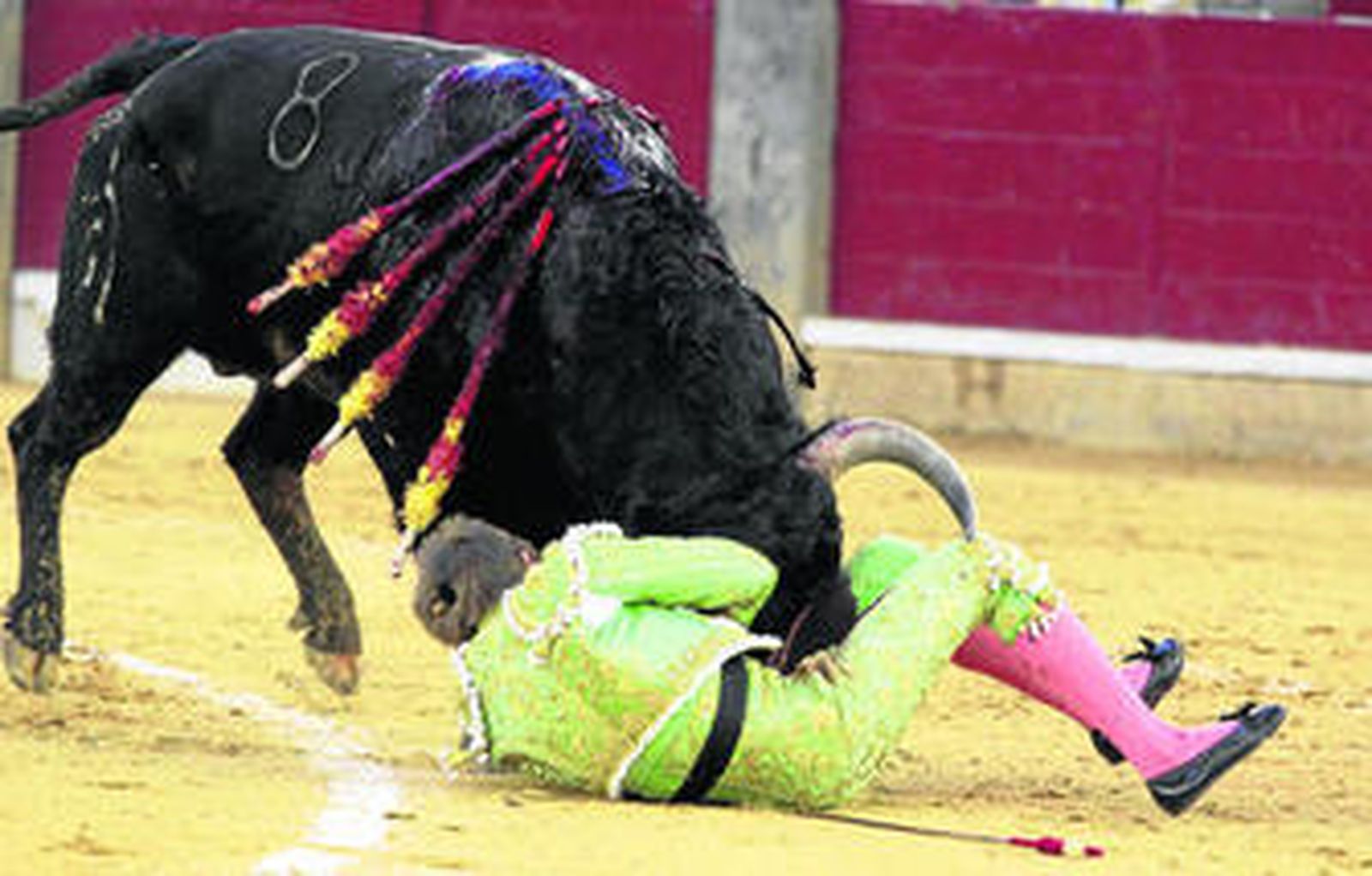 El matador de toros sevillano Javier Jiménez fue cogido por el primer toro de su lote.