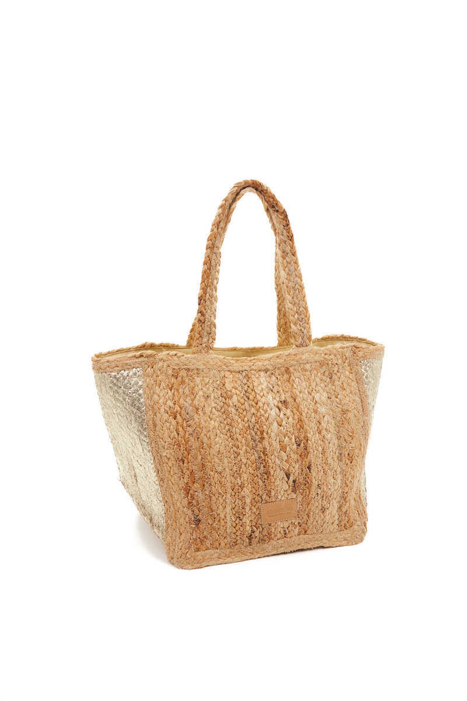 Capazo de playa de rafia en dorado