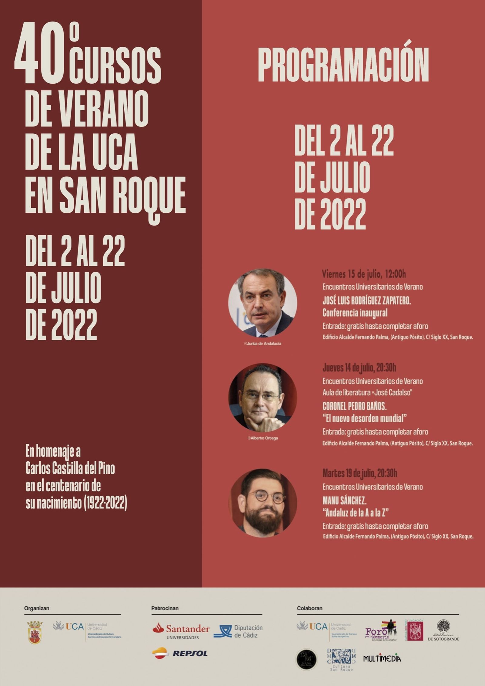 Cartel 40º Cursos de verano de la UCA en San Roque