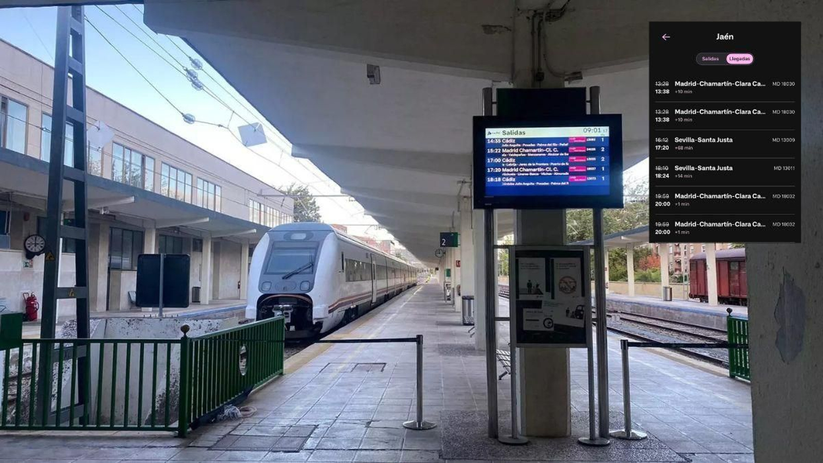 Estación de Tren de Jaén junto a algunos retrasos de la última semana en la aplicación de Renfe.