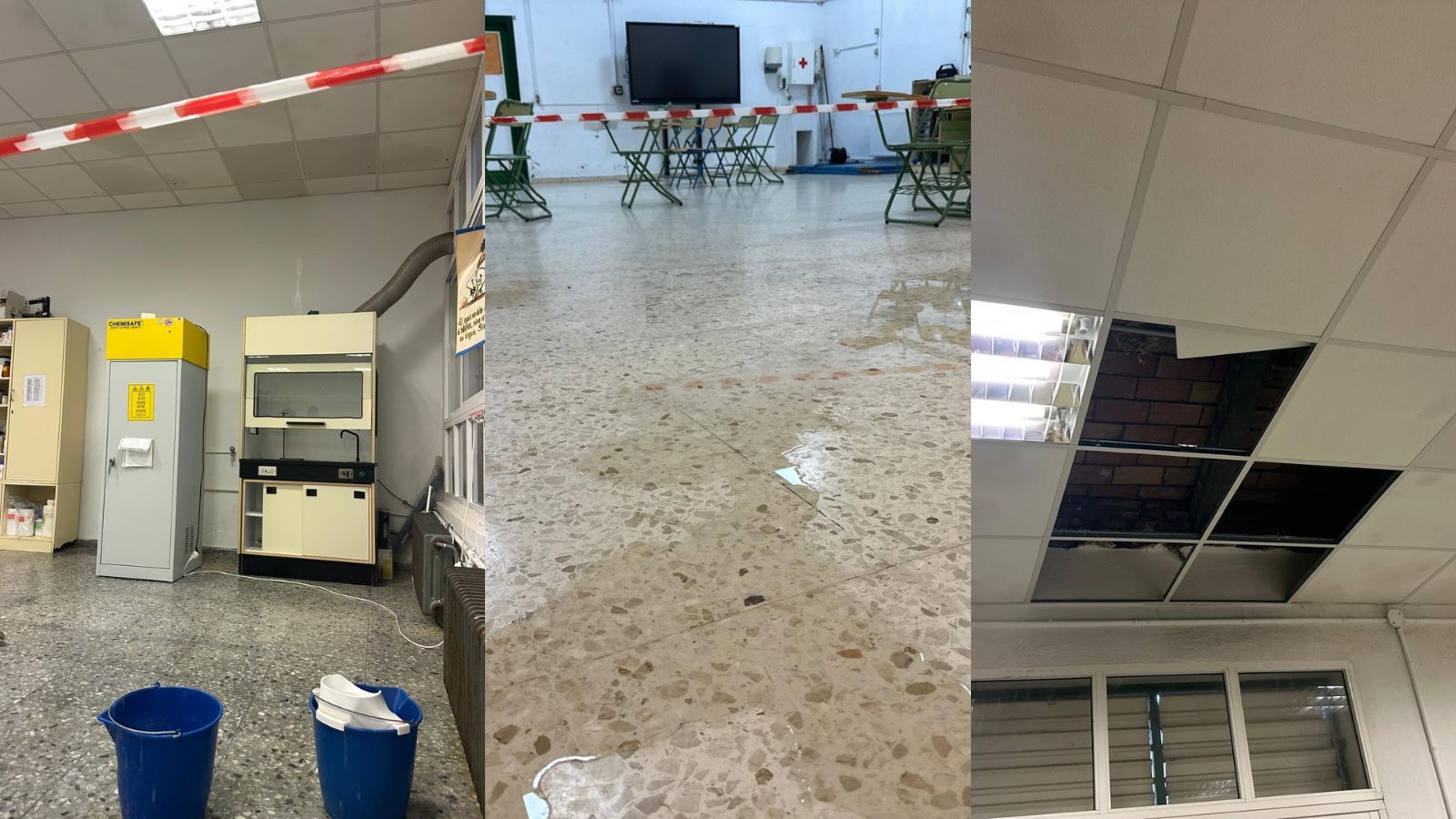 Goteras y desperfectos en el IES San Blas de Aracena tras los últimos temporales.