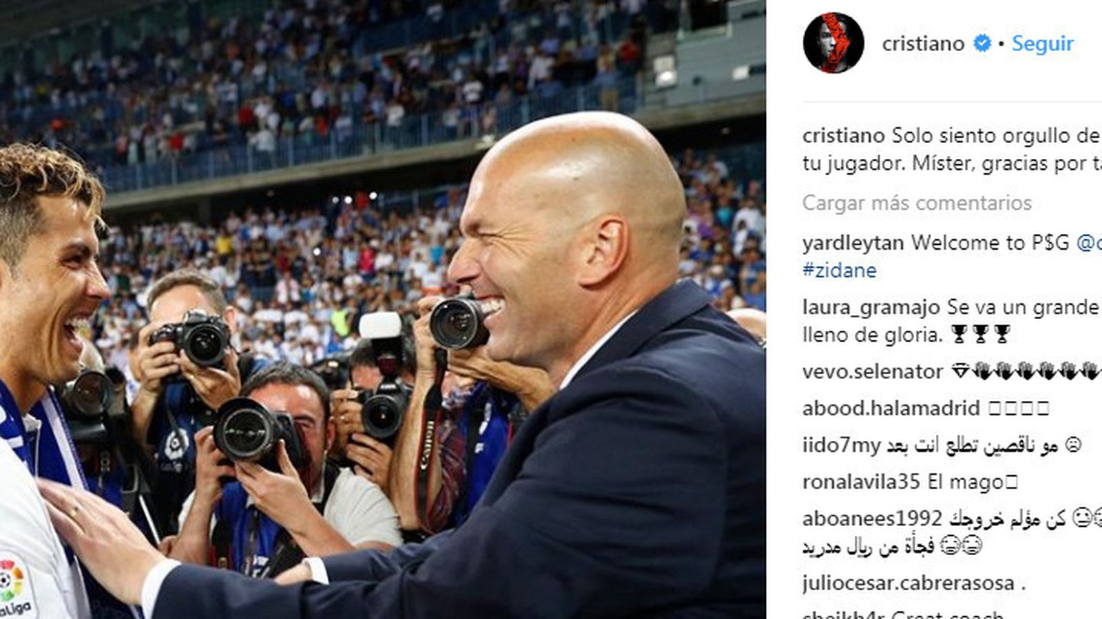 Cristiano Ronaldo se despide de Zidane en Instagram.