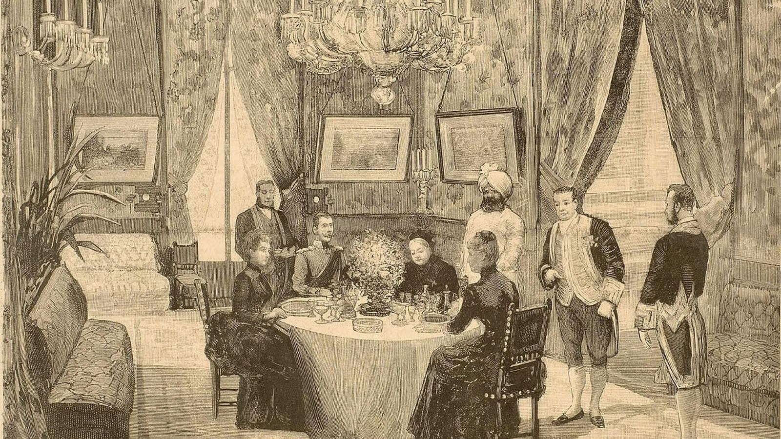 Almuerzo con jerez de las reinas Victoria y María Cristina, 1889.