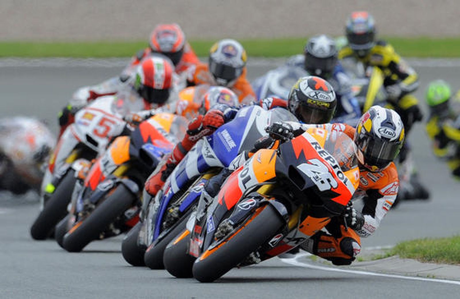 Dani Pedrosa vence en Alemania por delante de Lorenzo y Stoner. / AFP