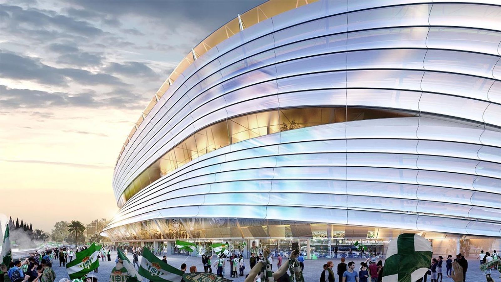 Recreación del exterior de la zona del estadio que mira a la Palmera.