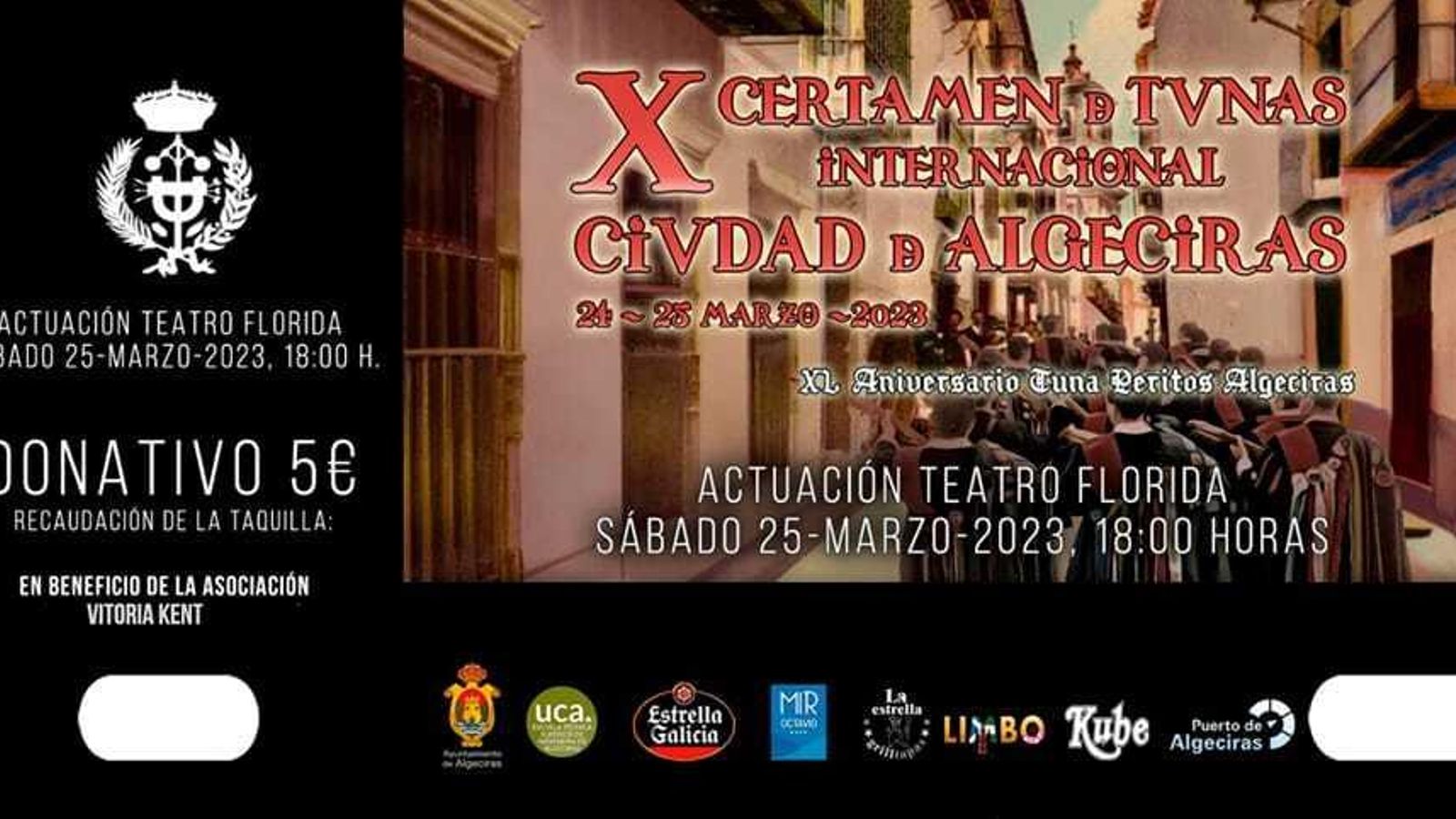 Entrada donde se indica que lo recaudado es en beneficio de la asociación Victoria Kent