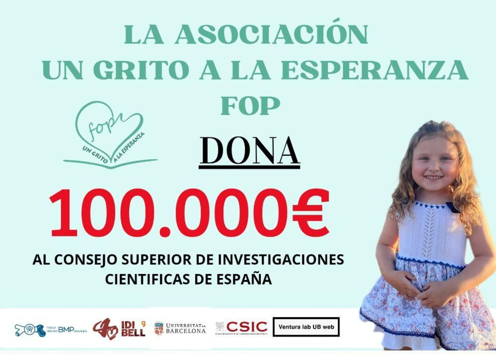 La asociación de Valentina ha recaudado 100.000 euros para la investigación.