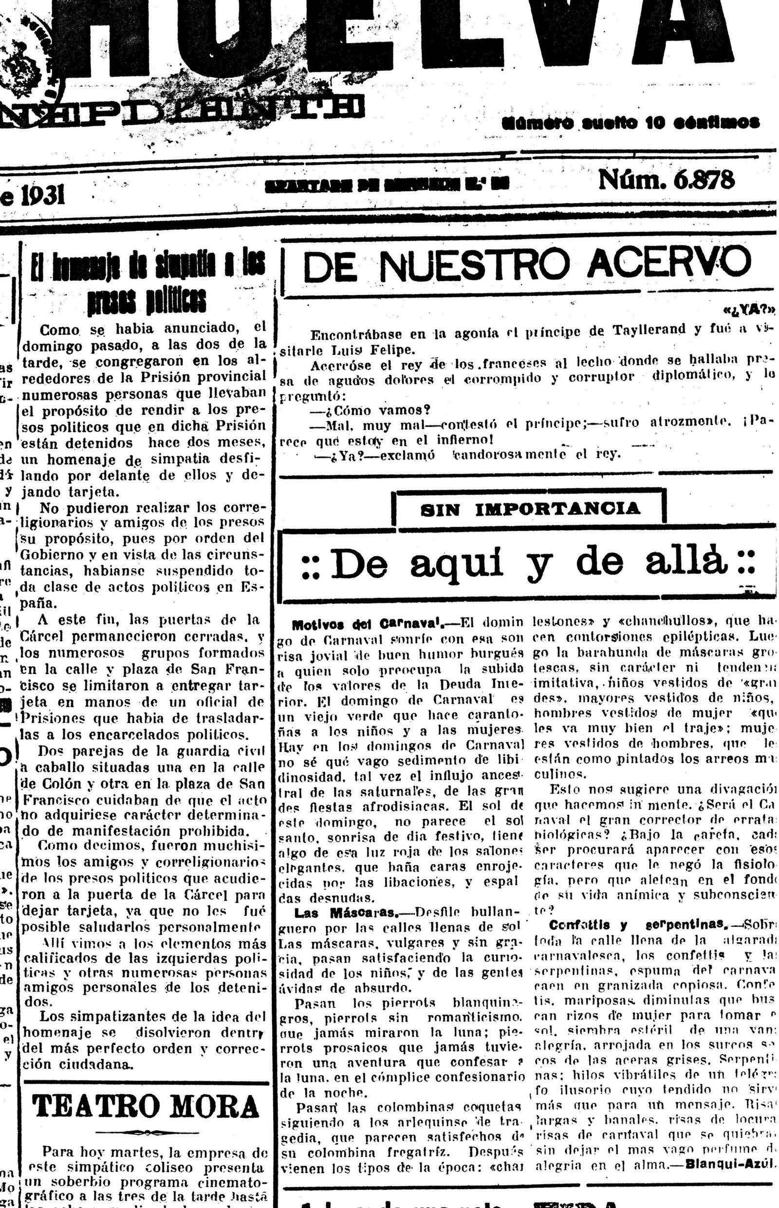 Diario de Huelva, 17 de febrero de 1931.