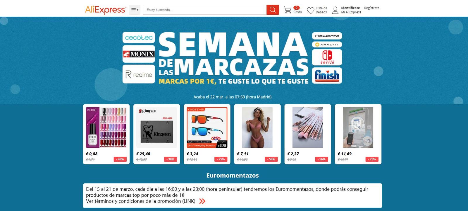 Anuncio de la semana de las marcazas de Aliexpress