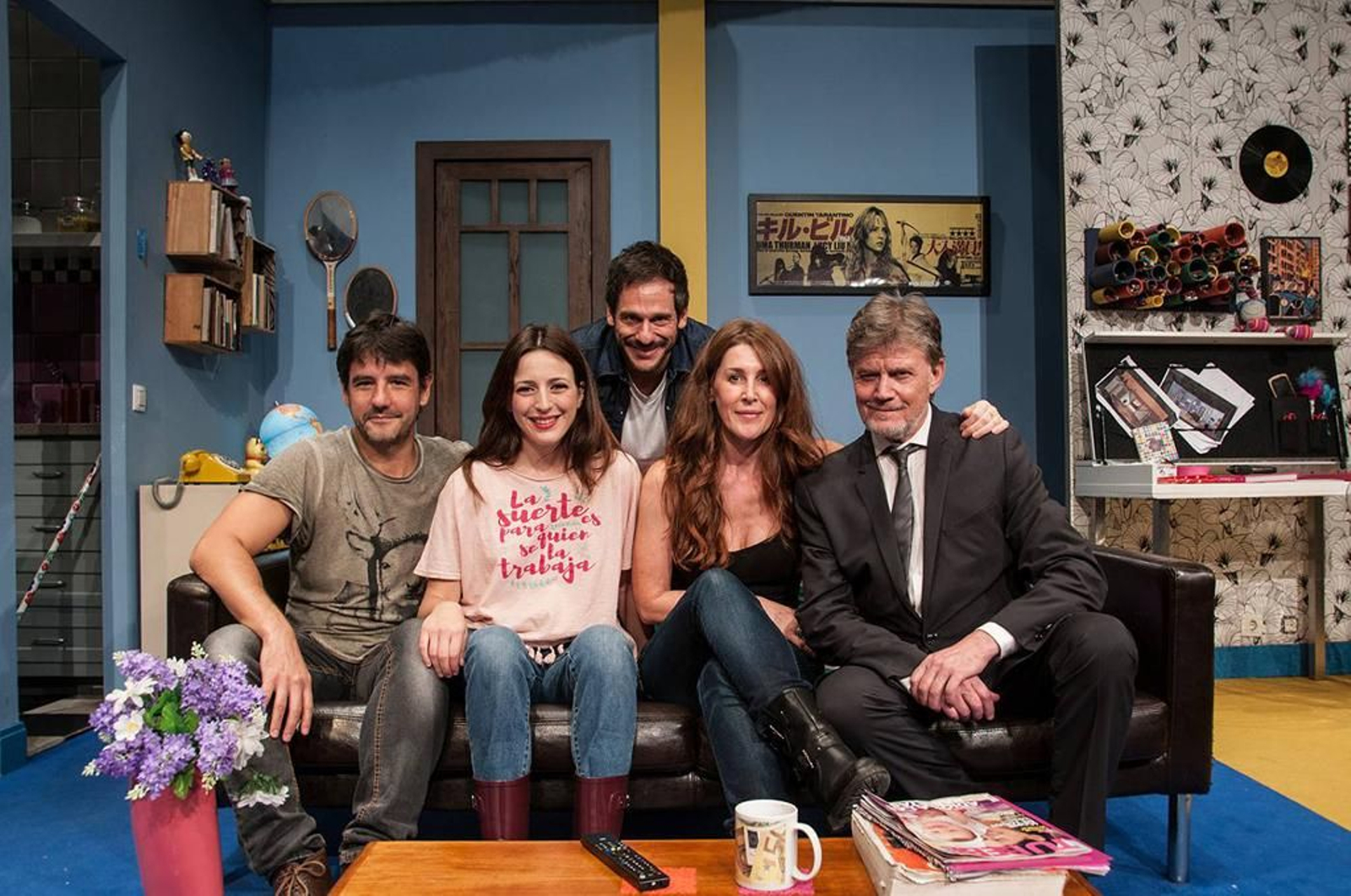 El elenco de Burundanga, de Jordi Galcerán, encabezado por el veterano Eloy Arenas.