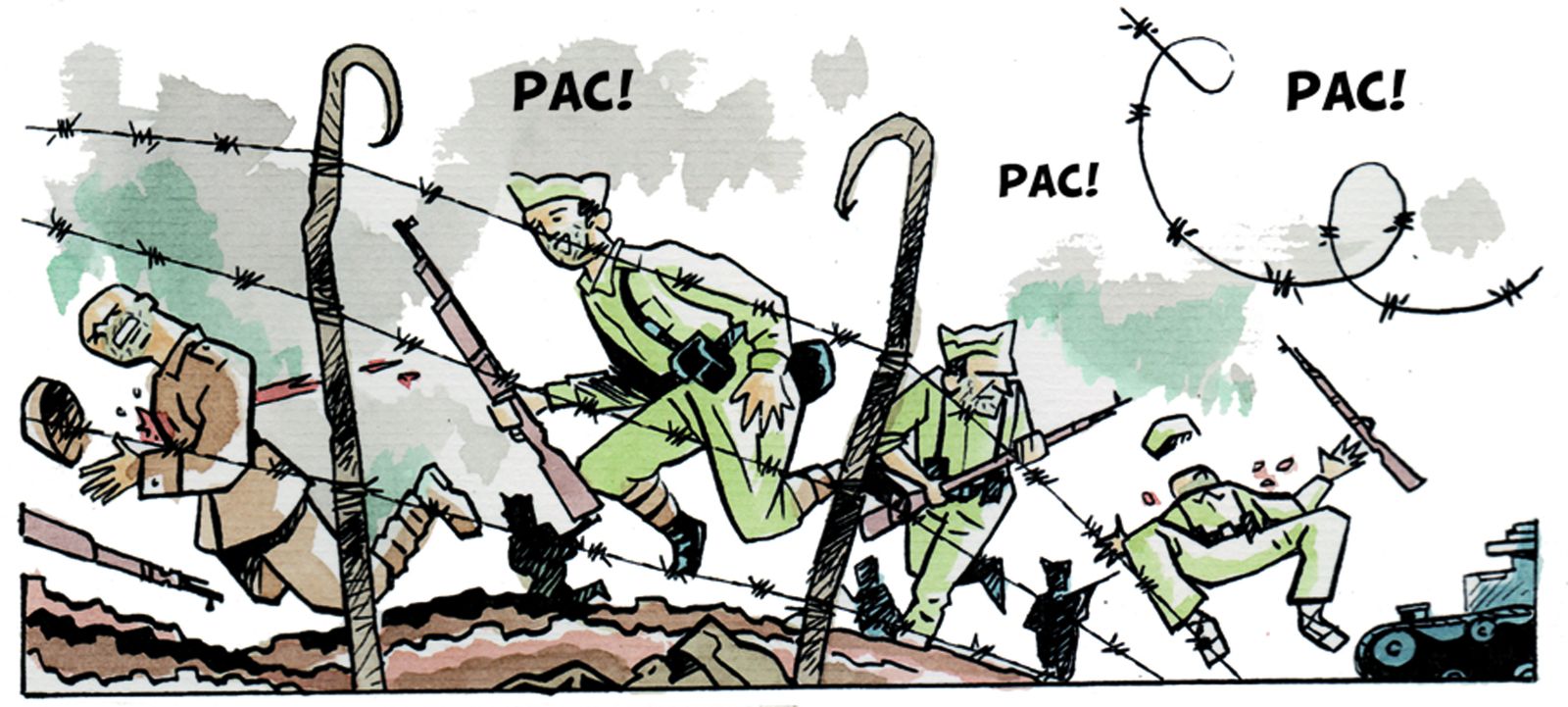 Soldados en primera línea de guerra.