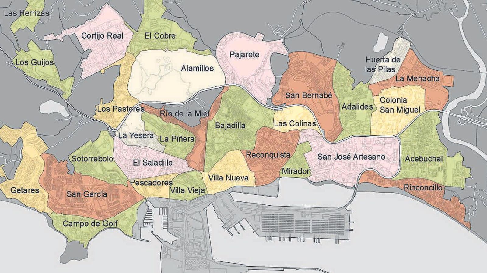 La Algeciras actual son barrios con personalidad independiente y difícil conectividad. En el centro, el casco antiguo formado por las villas vieja y nueva.