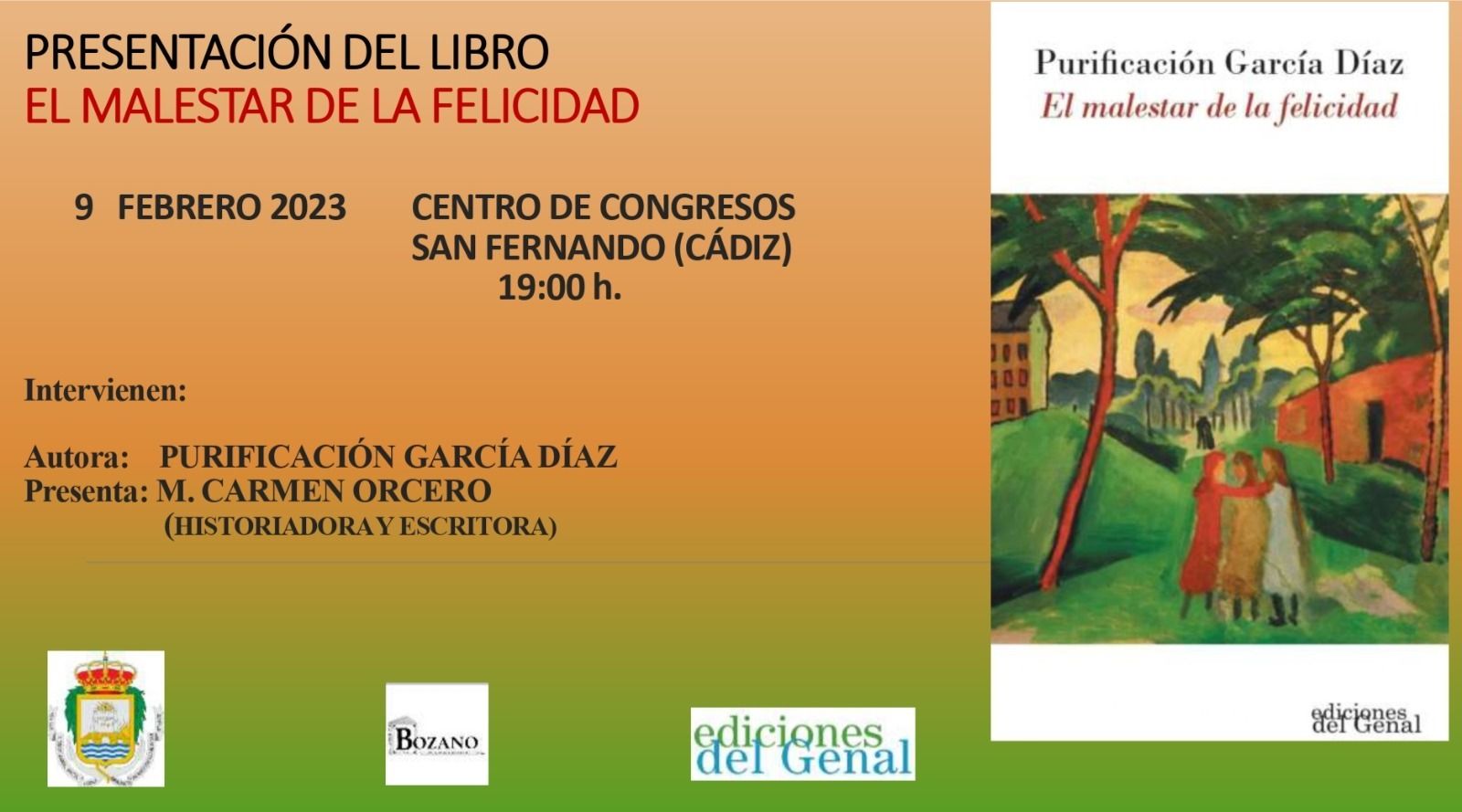 Invitación de la presentación del libro de Purificación García Díaz.