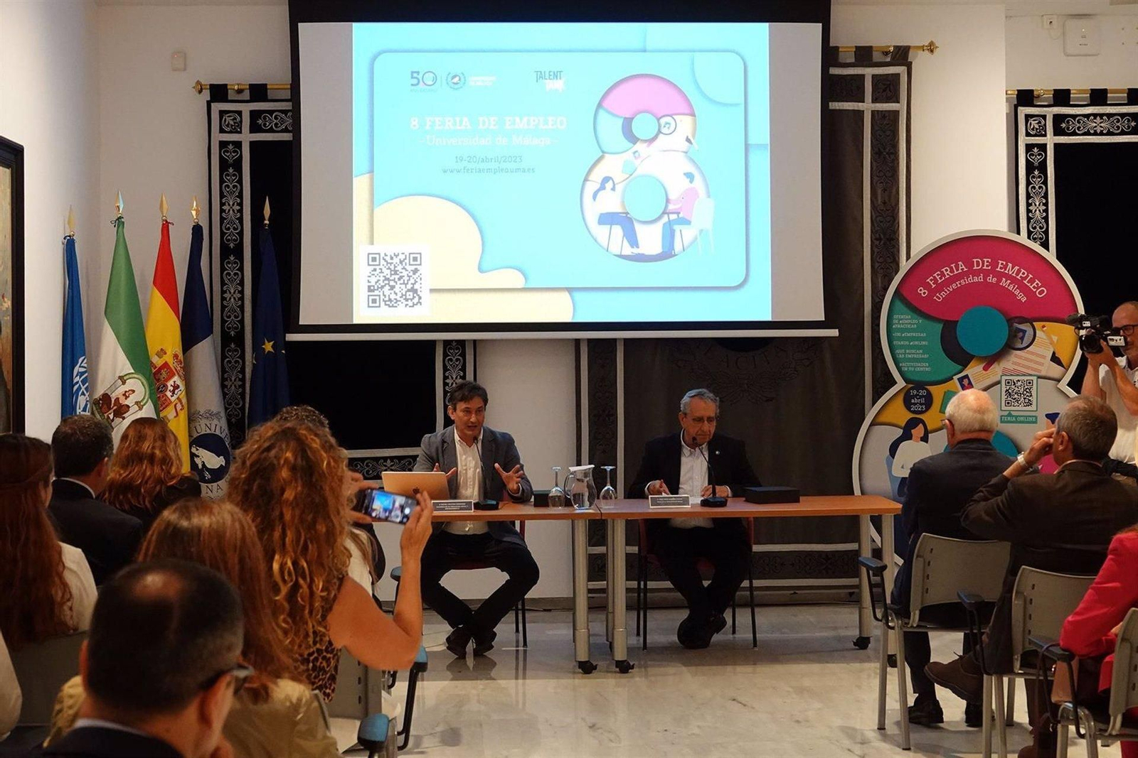 Rafael Ventura y José Ángel Narváez presentan la octava Feria de Empleo de la UMA.