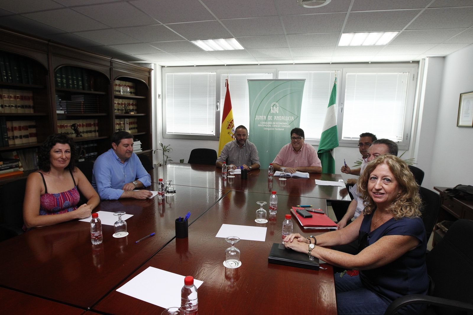 El delegado de Economía, responsables de Endesa en Almería y representantes municipales, en la reunión de ayer.