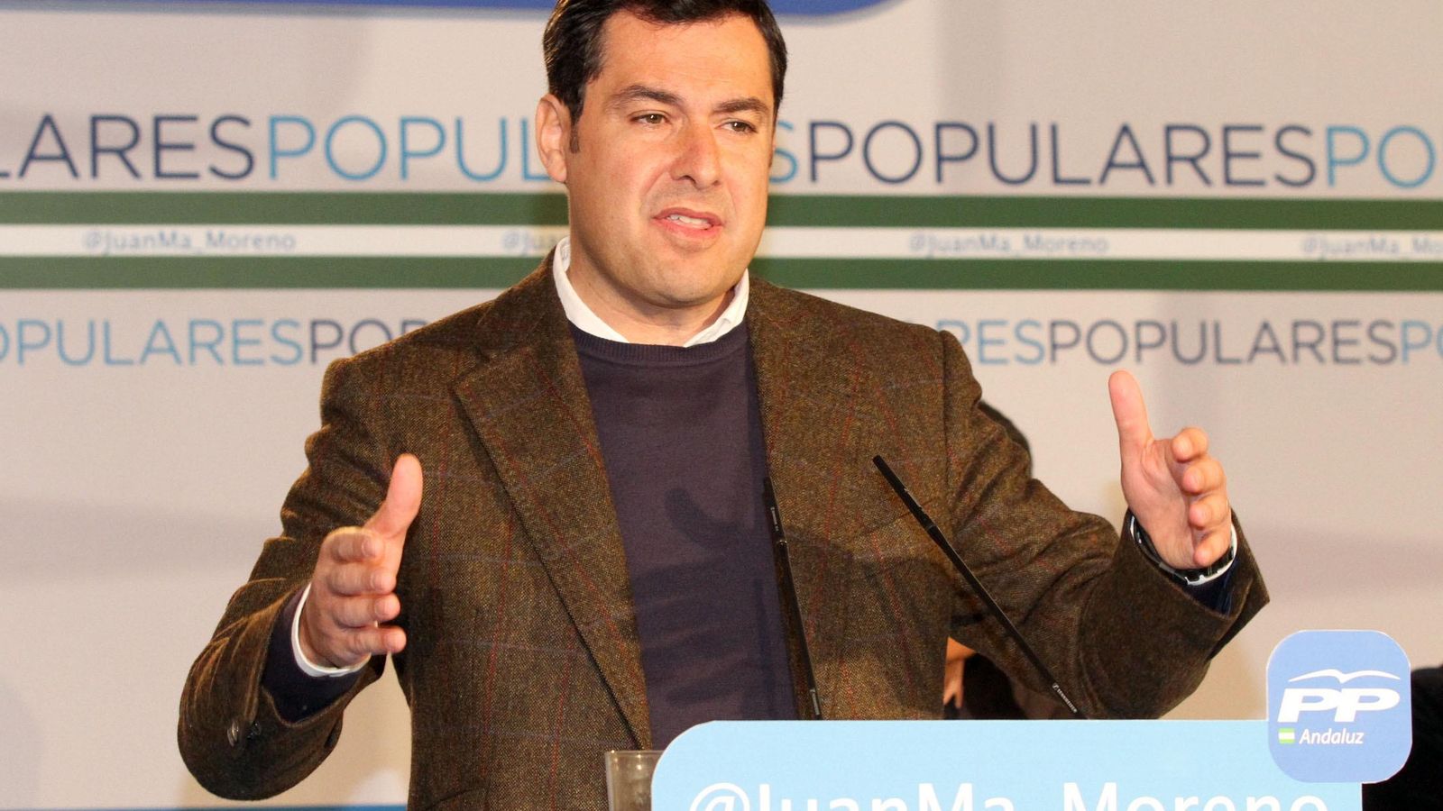 Juanma Moreno en la junta directiva regional del PP de Andalucía celebrada en Huelva en enero de 2013.