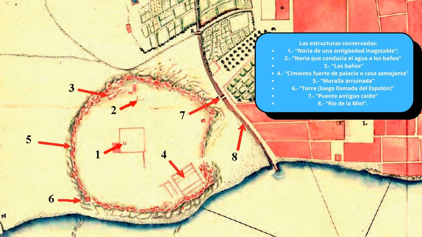 Plano levantado en el año 1761 de los restos de al-Binya o ciudad meriní (Archivo General de Simancas, M. P. y D. XVIII-225).