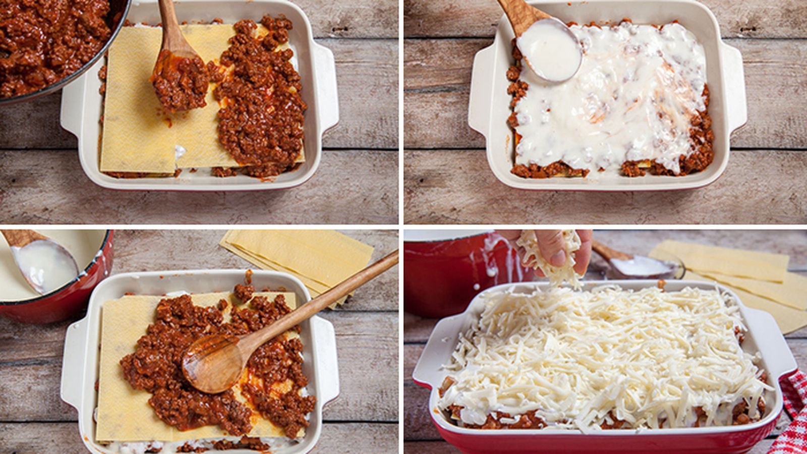 Pasos de elaboración de una lasaña.