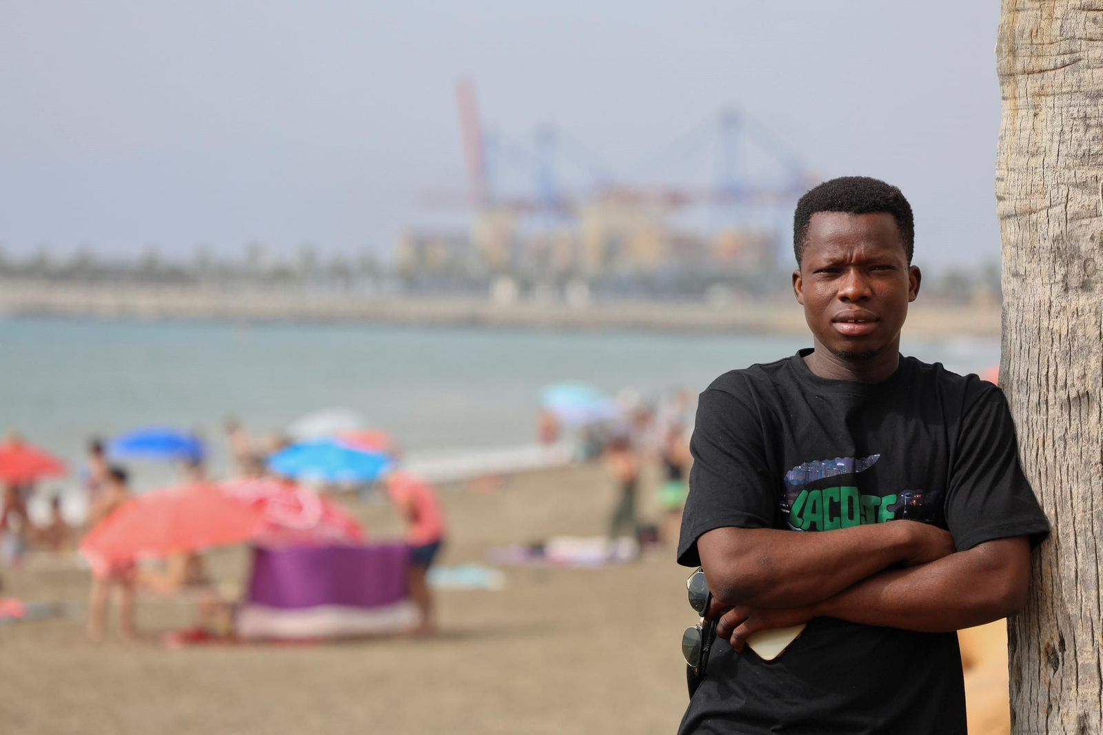 Mamadou Simon Bamba junto al Puerto de Málaga