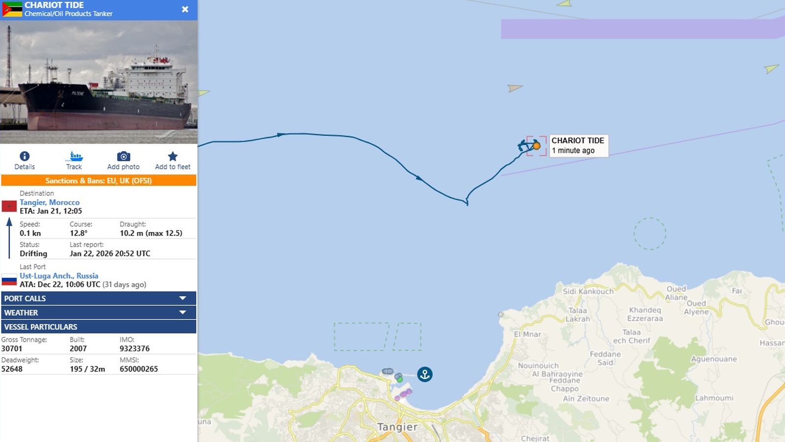 El recorrido del Chariot Tide, durante la jornada de este jueves.