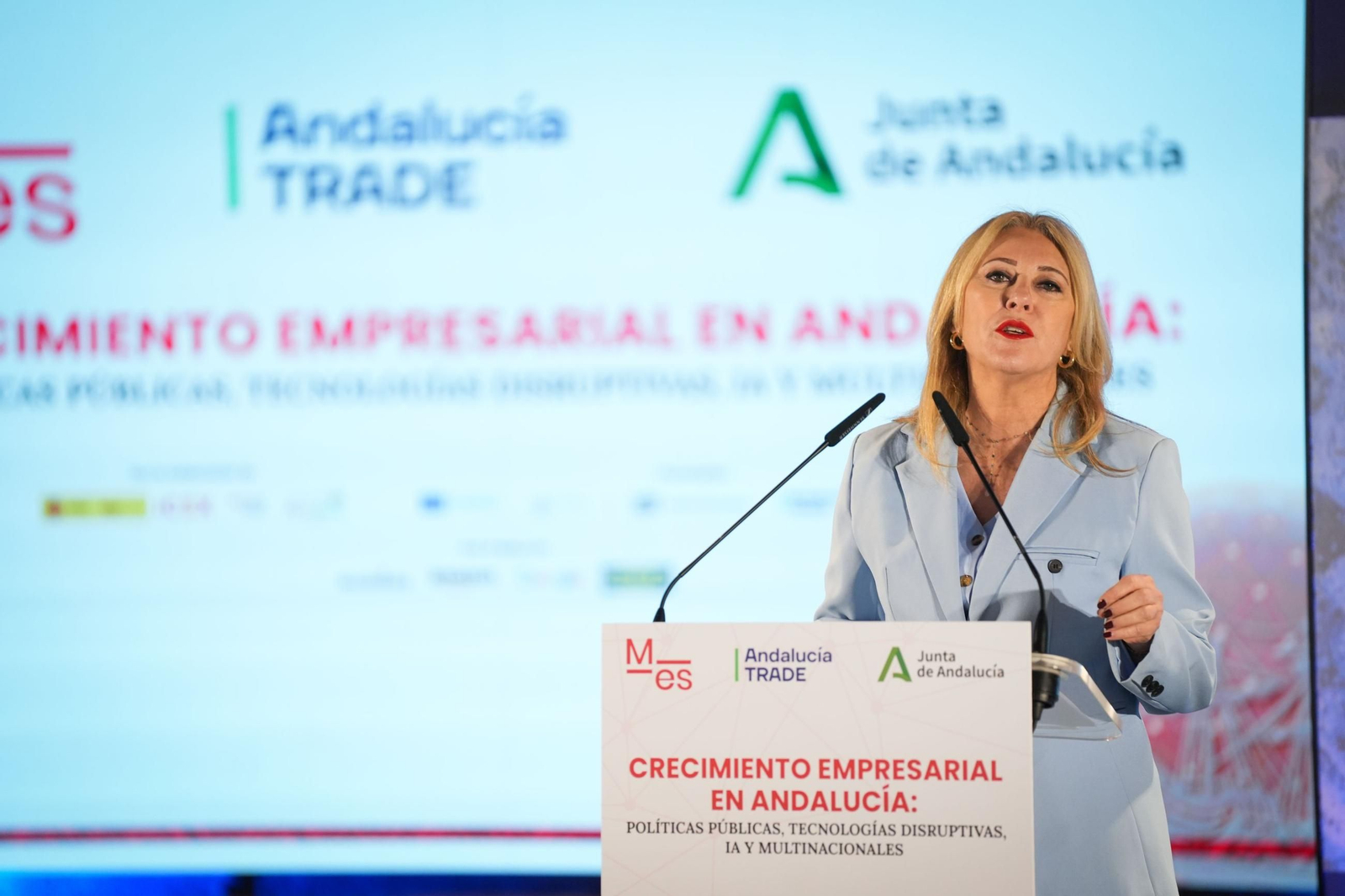 La consejera de Economía, Hacienda, Fondos Europeos y Diálogo Social, presidenta de Andalucía TRADE y portavoz del Gobierno de la Junta de Andalucía, Carolina España.