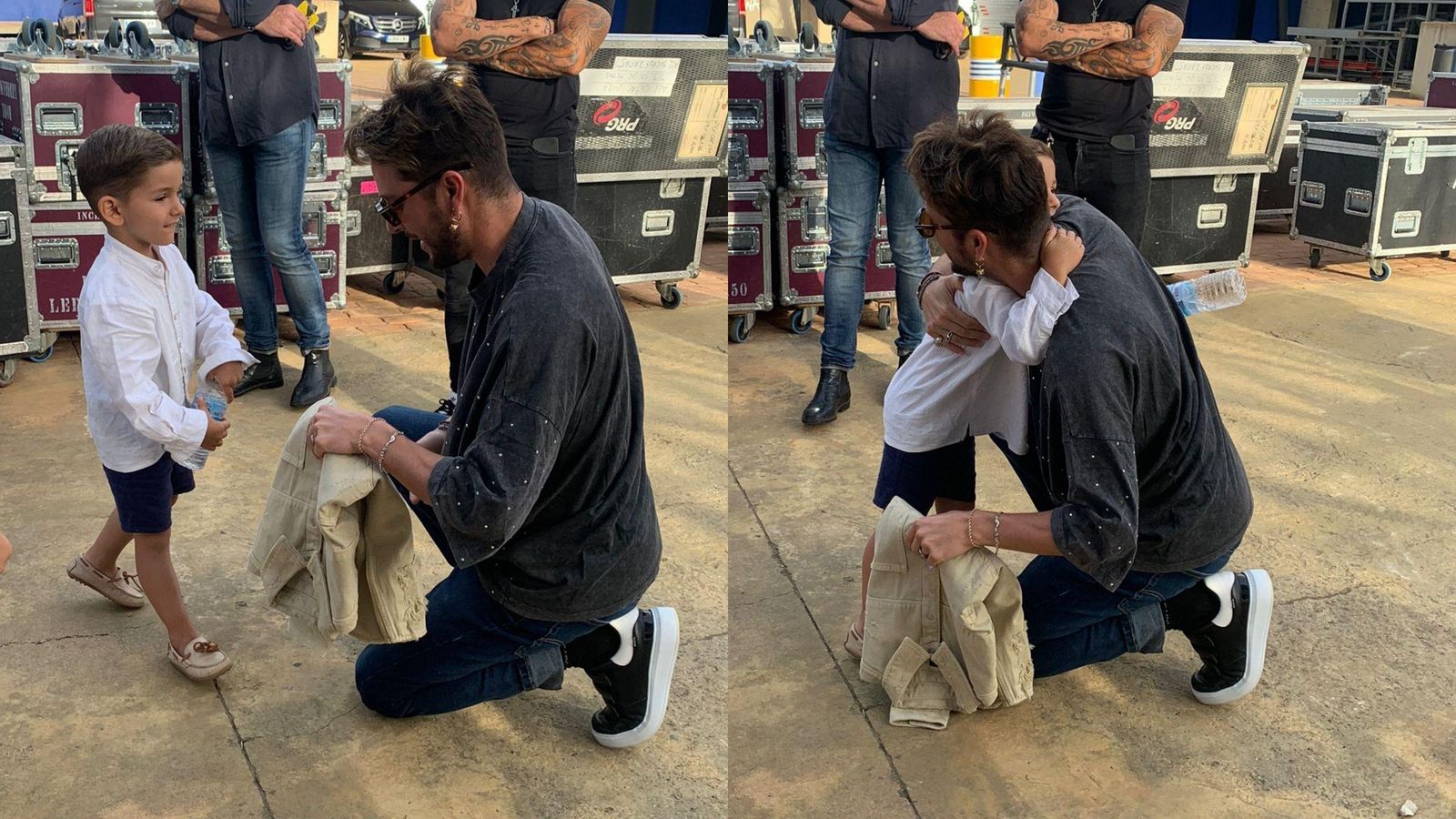 El momento de la entrega del regalo del pequeño al artista