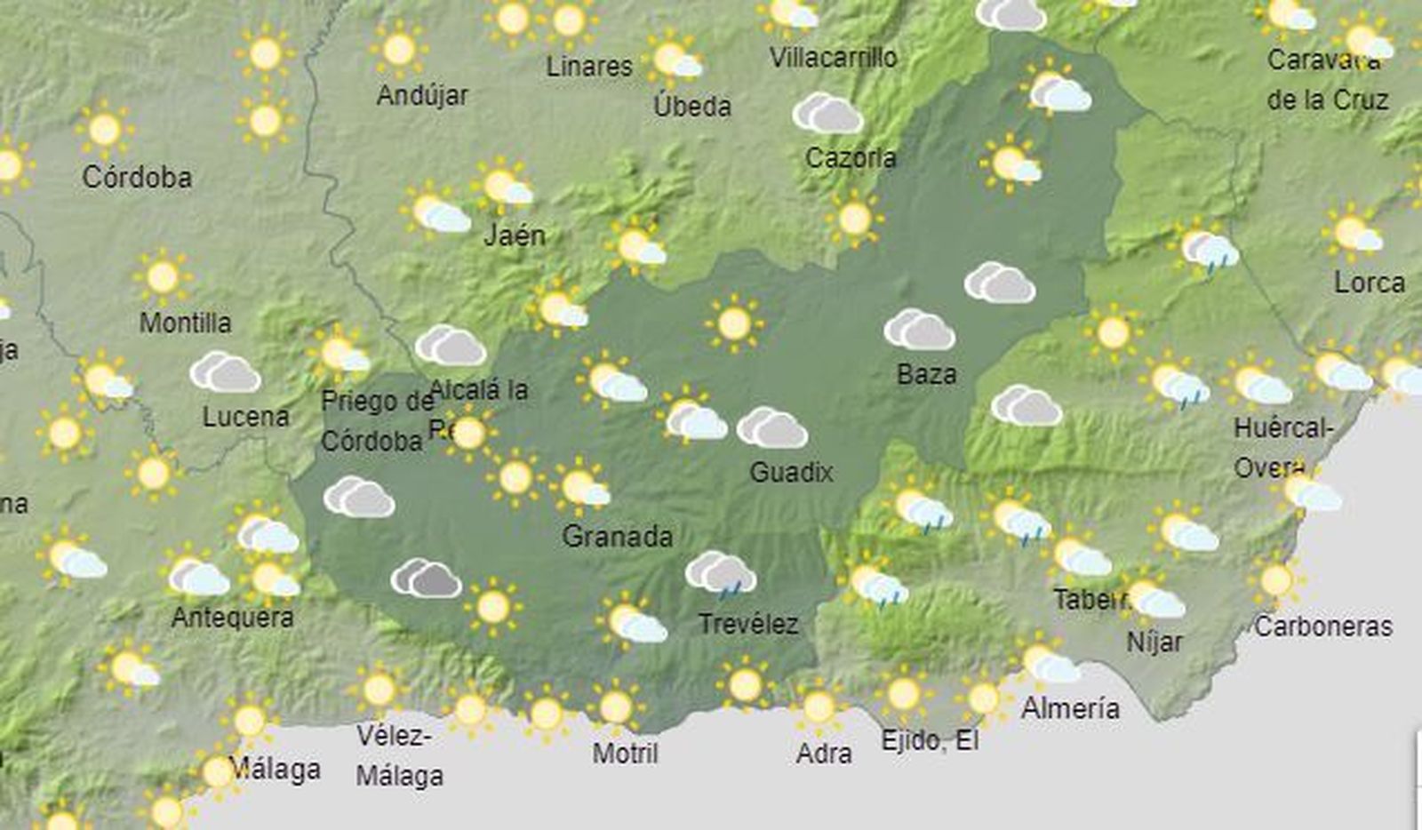 Mapa previsto por la Aemet para las 14:00 horas