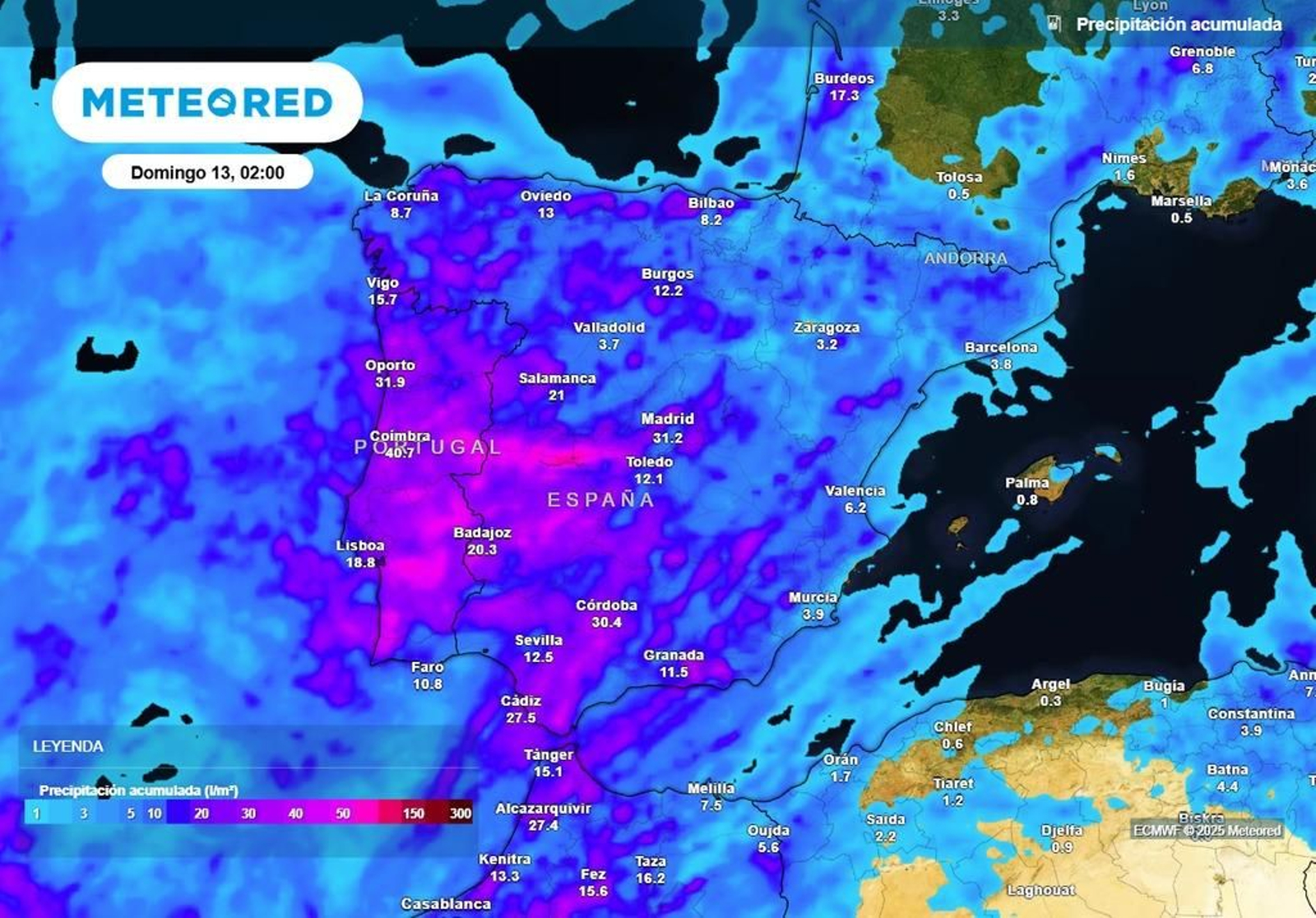 Acumulados previstos para el Domingo de Ramos.