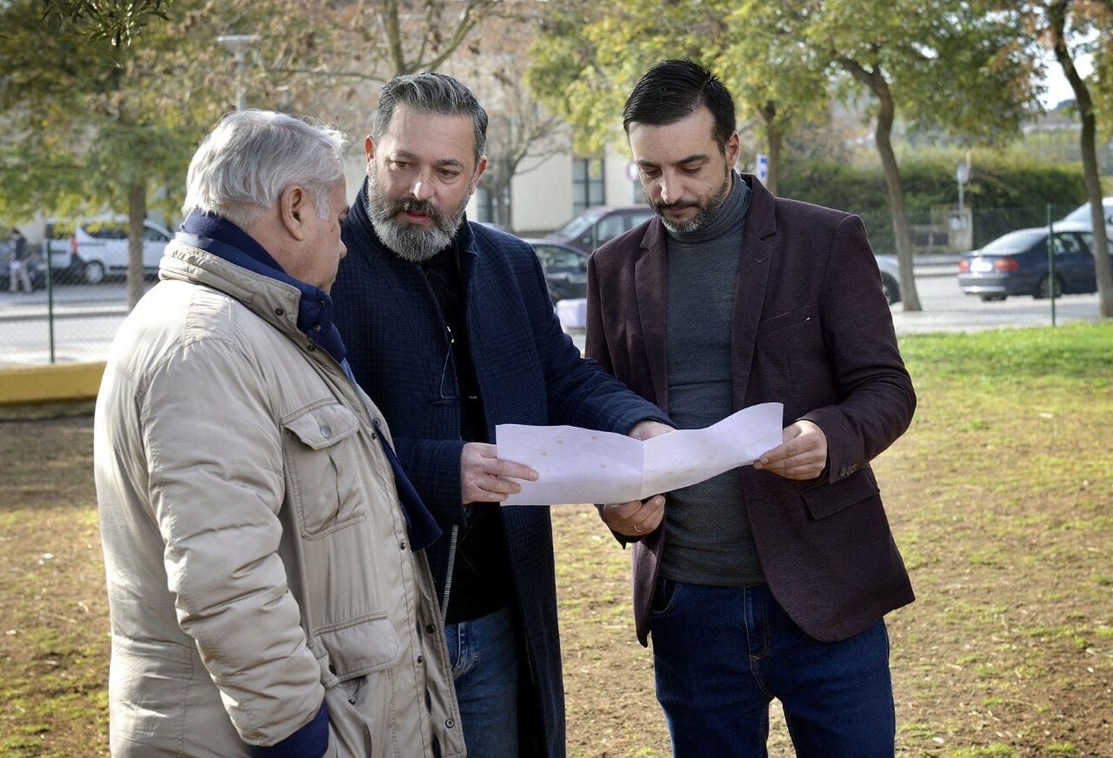 Rubén Pérez y José Antonio Díaz, centro y derecha, en el Parque Timanfaya.