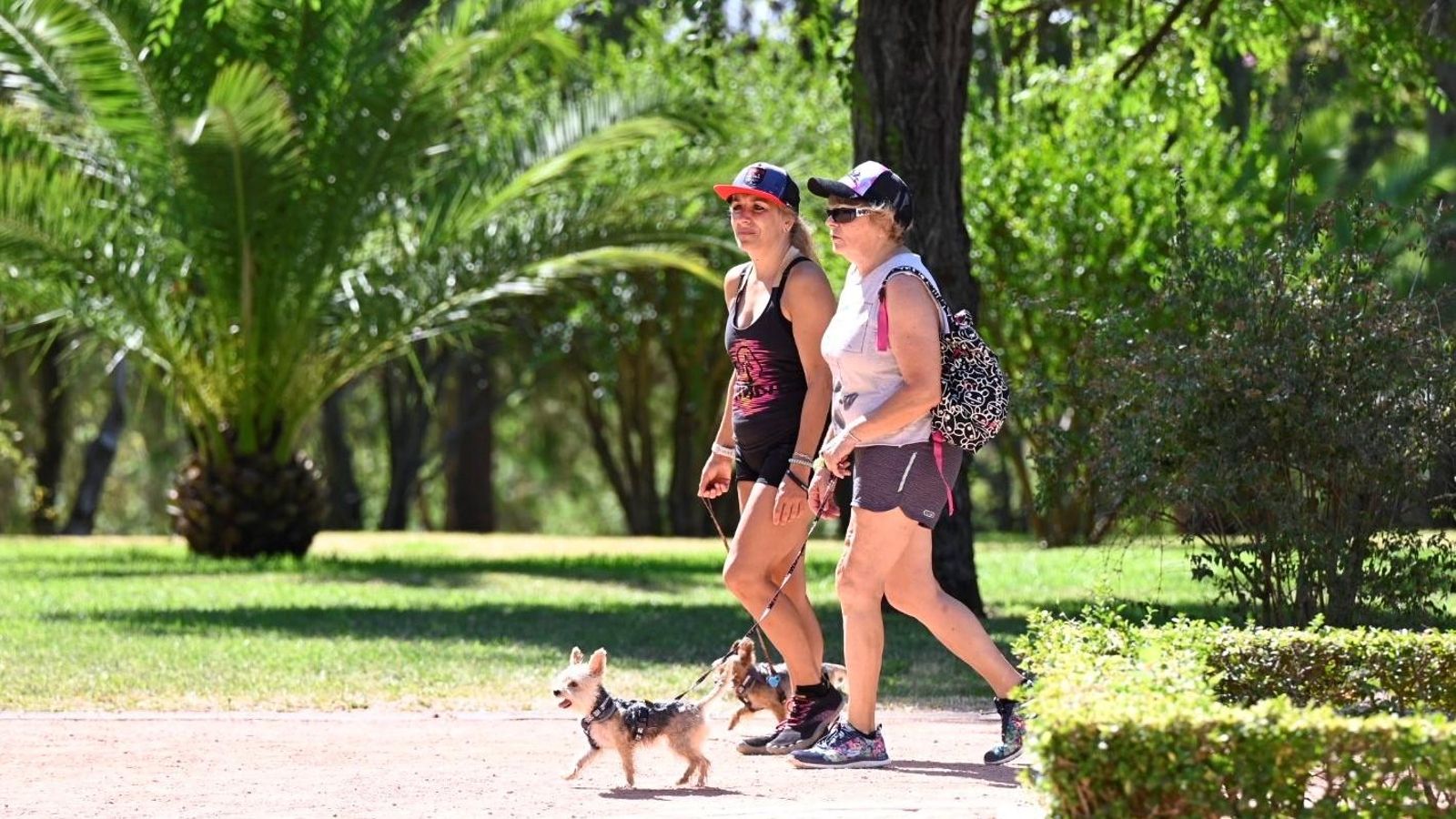 Una pareja de mujeres camina por el Parque Cruz Conde