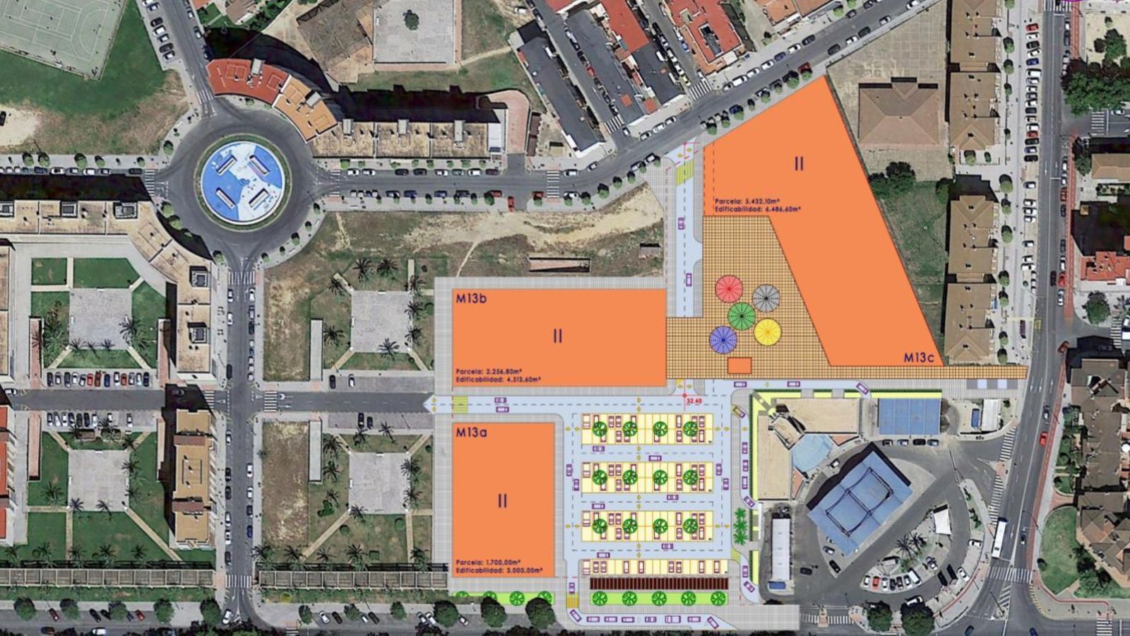 Planos realizados por los técnicos de Urbanismo con la nueva reparcelación del espacio de uso terciario-comercial aún pendiente de edificar en la barriada de San Antonio.