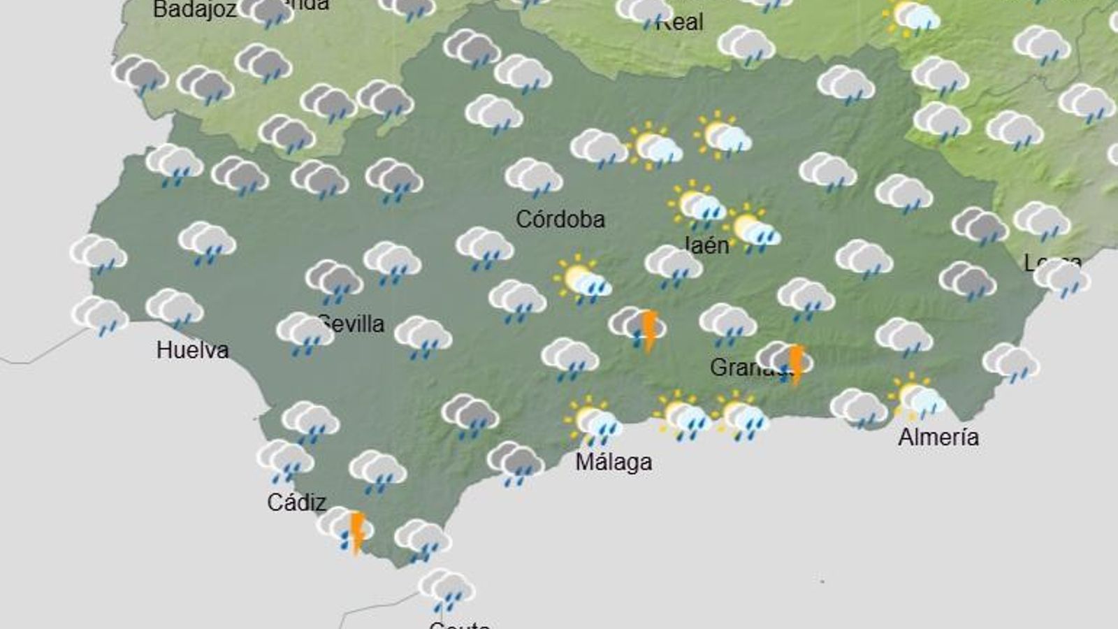Lluvias y tormentas, aunque sin temporal de viento, el tiempo que espera durante el Día de Andalucía.