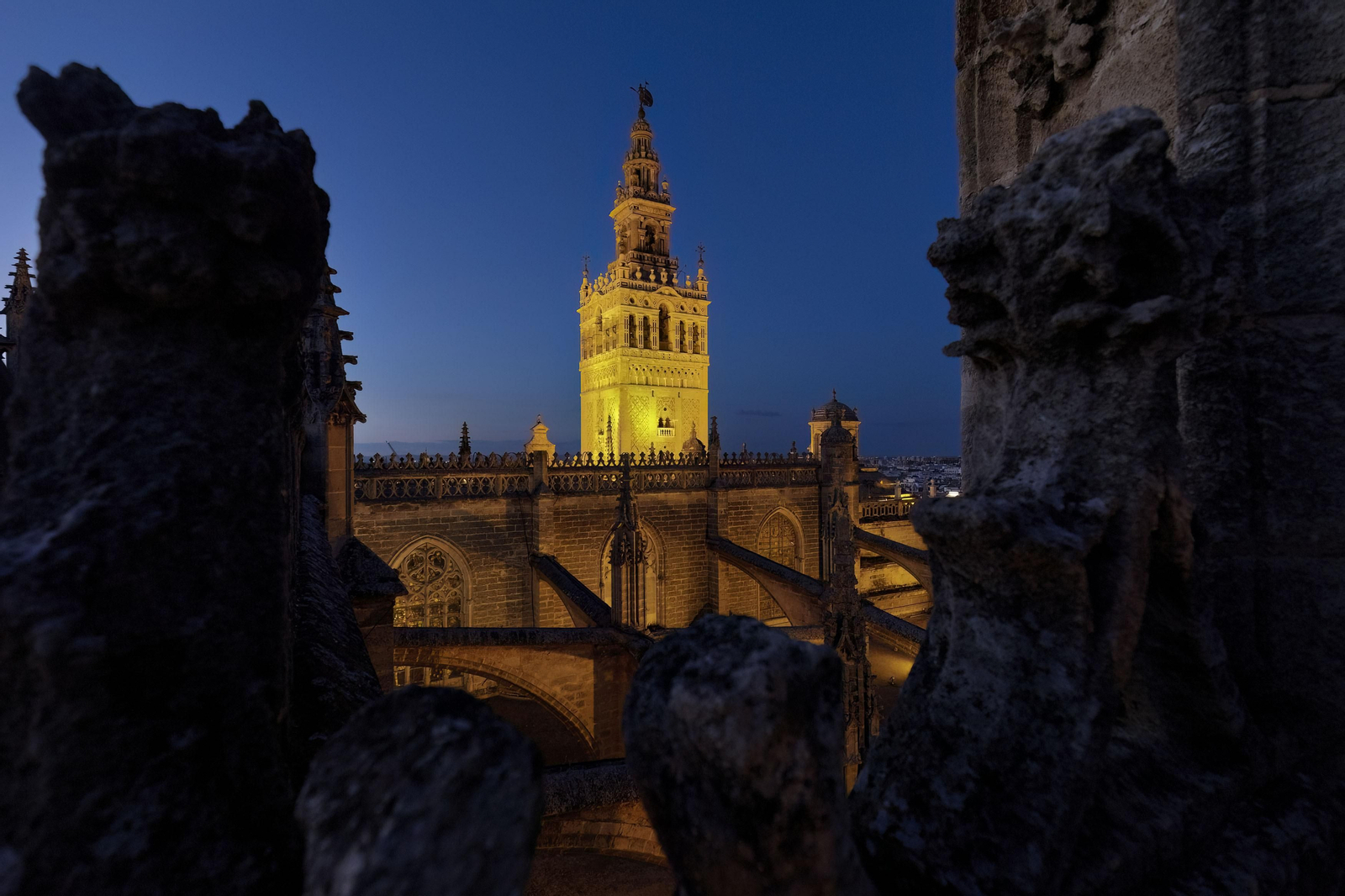 Recorrido de la visita por las cubiertas de la Catedral de Sevilla, al atardecer