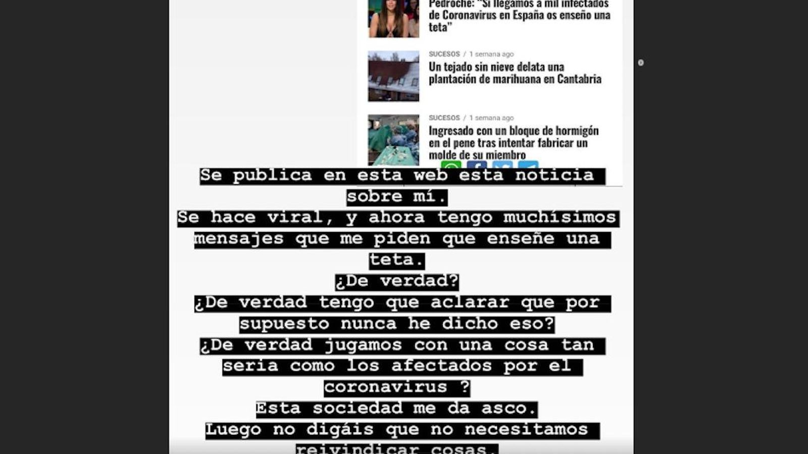 Manifestaciones de Cristina Pedroche desmintiendo esta 'fake new'.