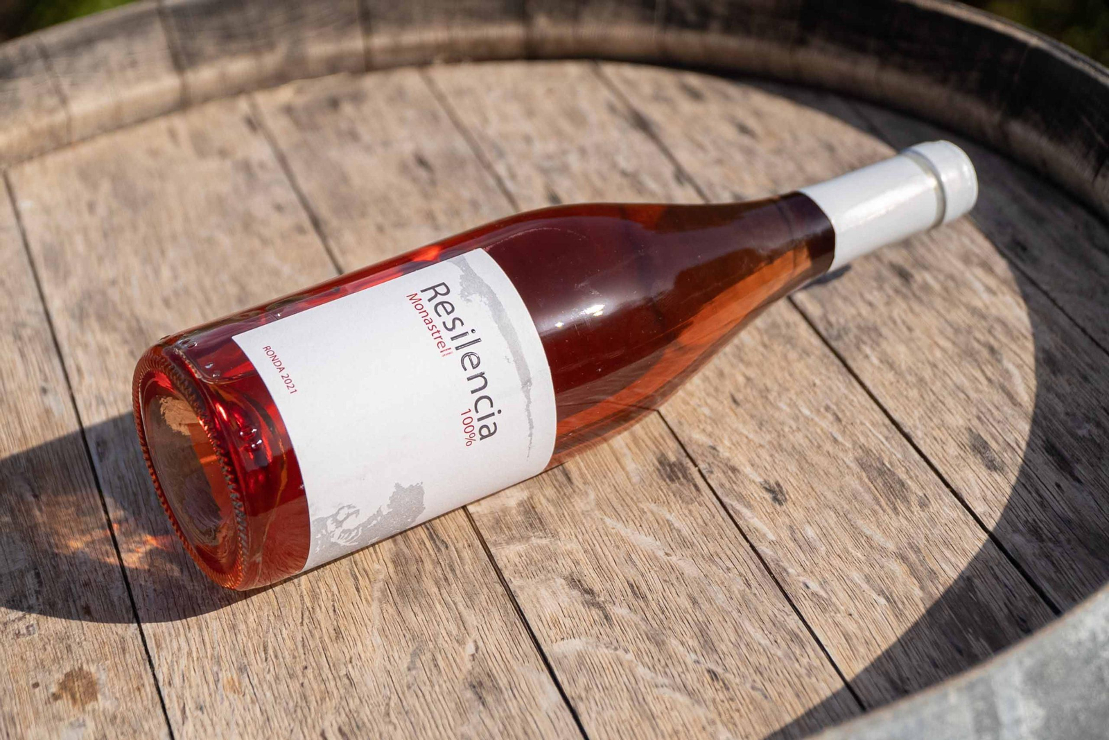 Un imagel del vino rosado Resilencia Monastrell 2021 de Bodegas Beltrán.