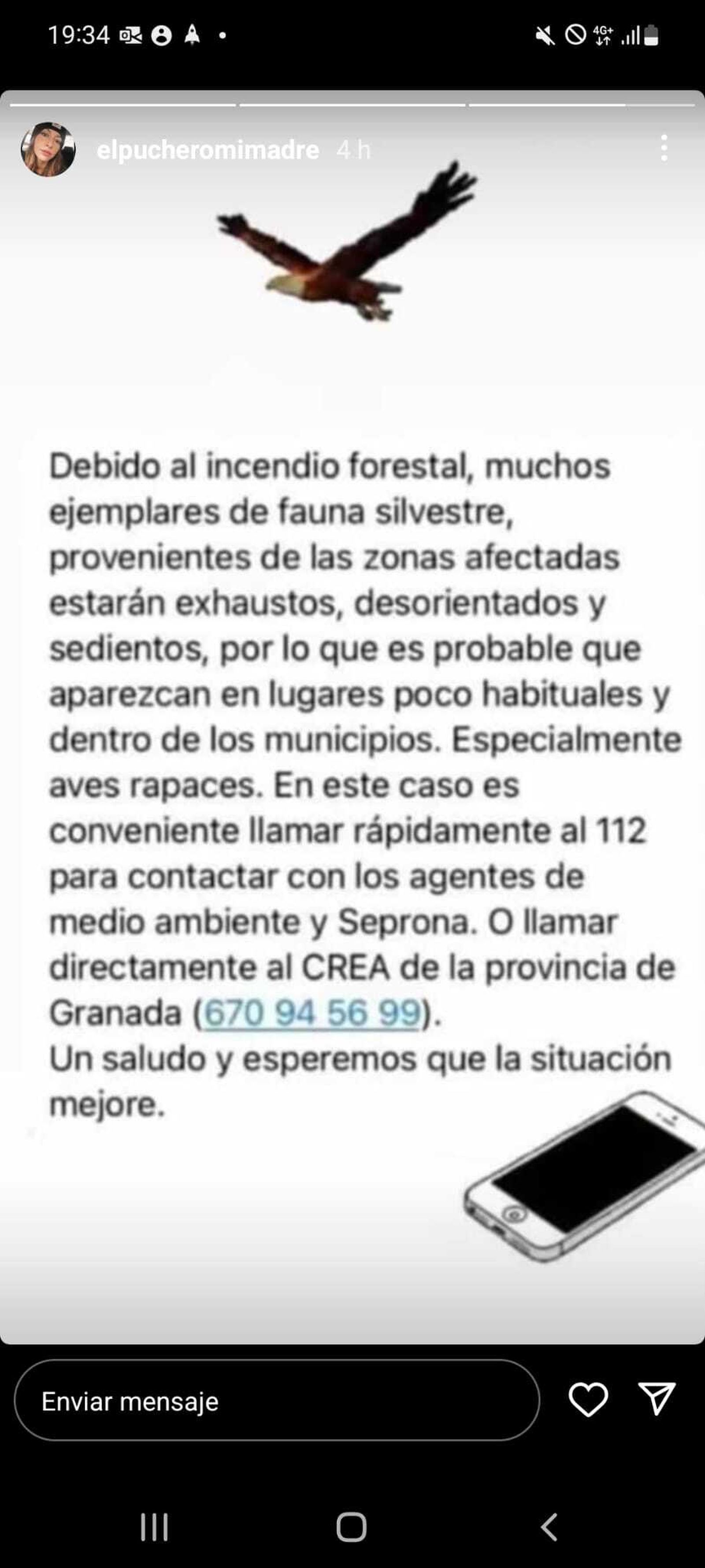 La publicación compartida por incontables usuarios para ayudar a salvar vidas animales afectadas por el incendio de Los Guájares