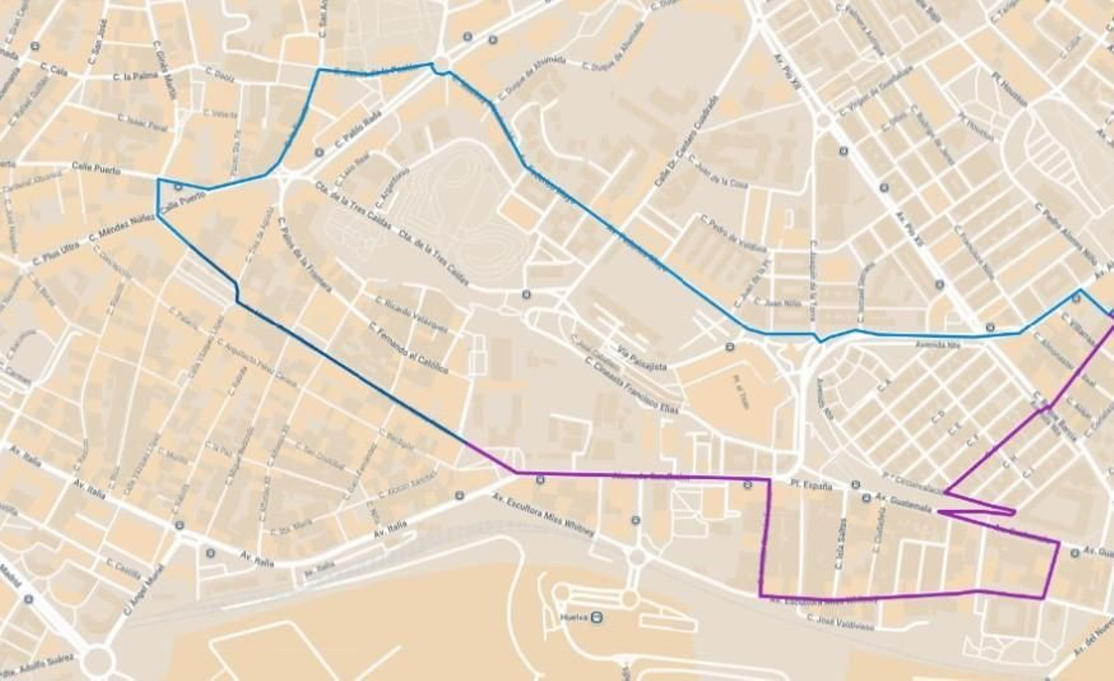 Recorrido de la Magna Mariana de Huelva.