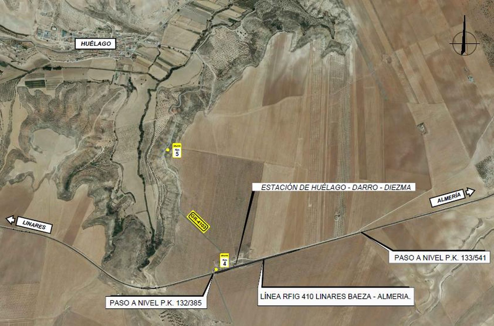 Plano del paso a nivel de Huélago.