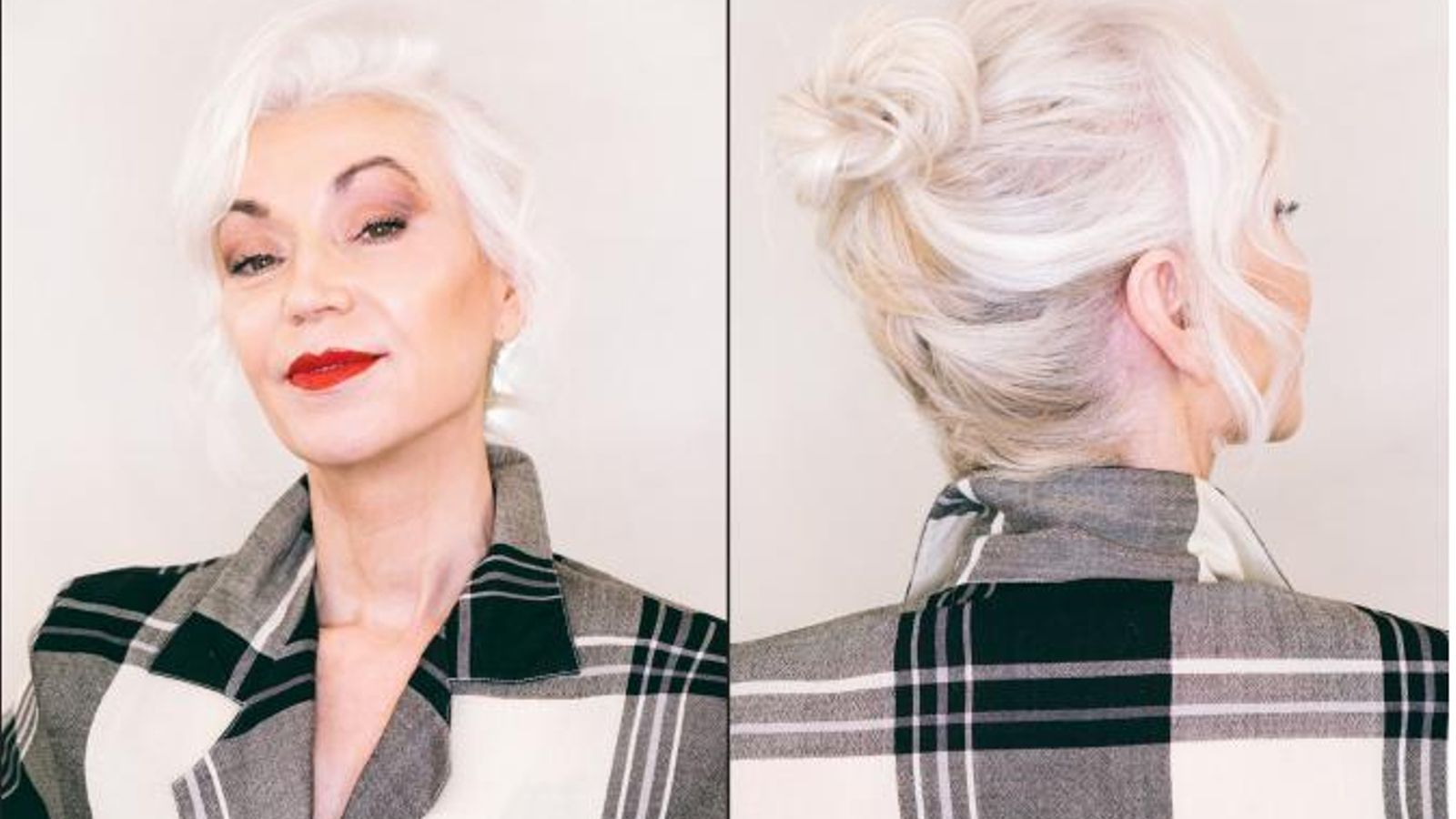Peinado de boda de madrina updo con textura.