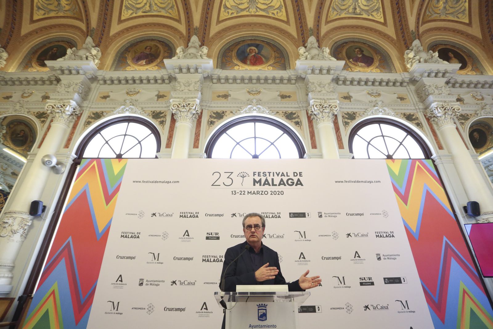 Juan Antonio Vigar, en la presentación de contenidos del Festival de Málaga el pasado mes de marzo en el Ayuntamiento.