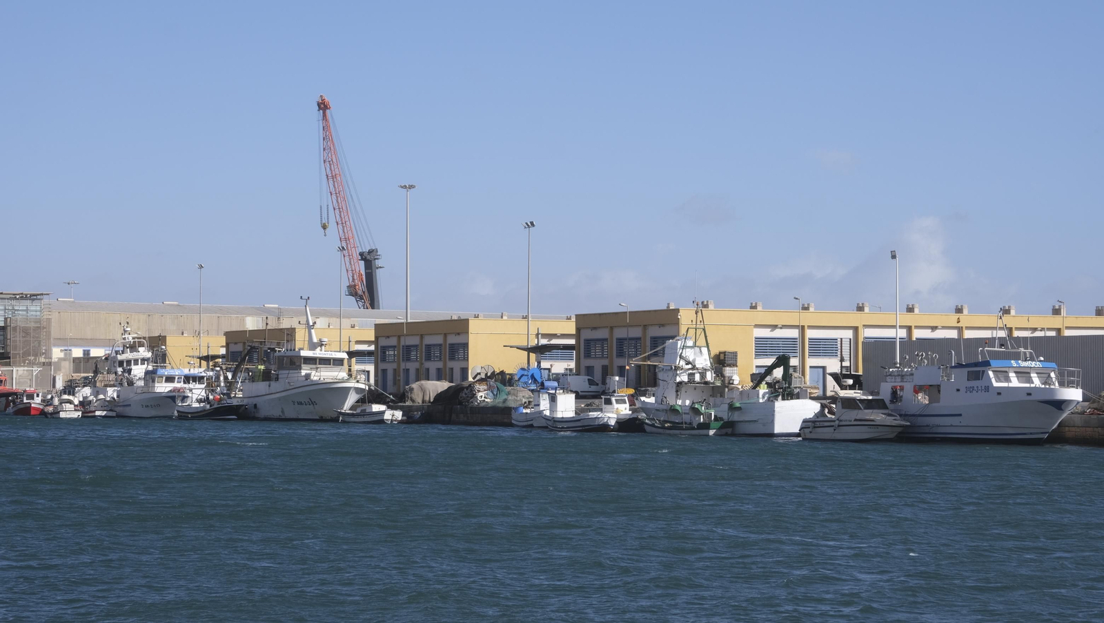 Temporal de viento y flota pesquera amarrada, en Almería