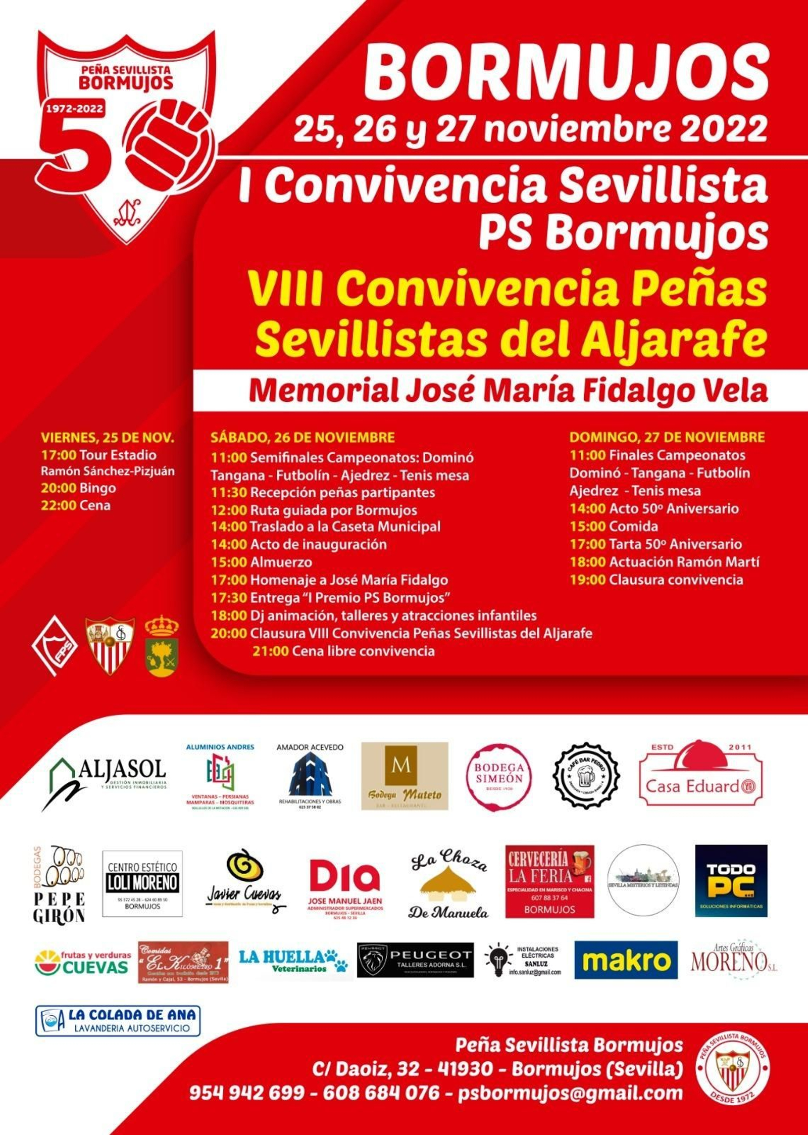 Cartel de la I Convivencia Sevillista PS Bormujos, que celebra su 50º aniversario.