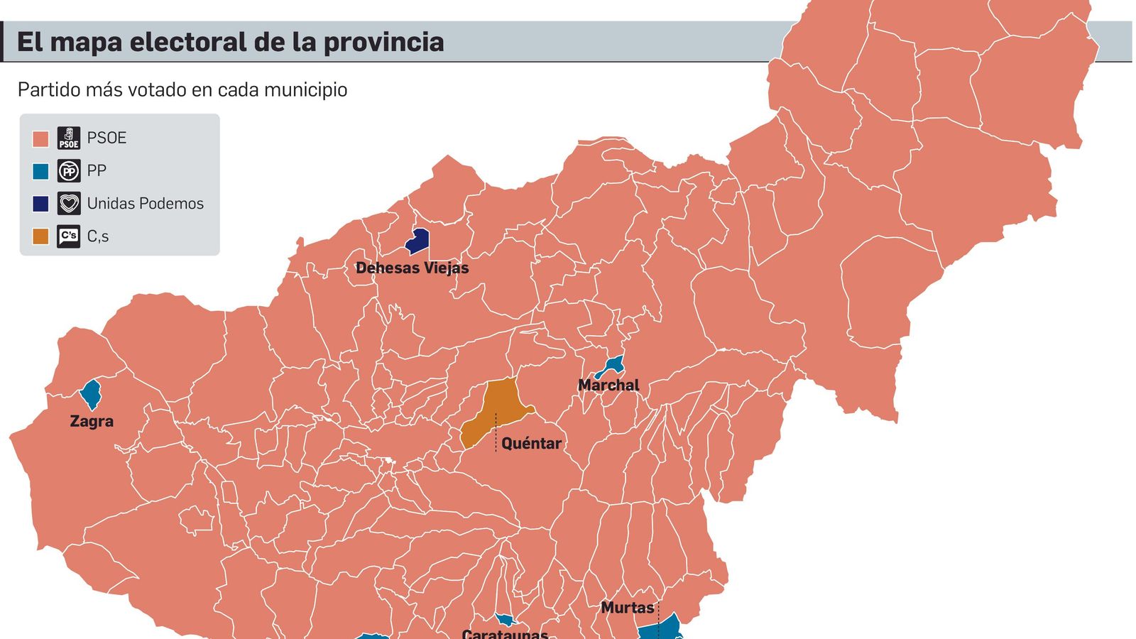 Mapa electoral de la provincial tras el 28-A.