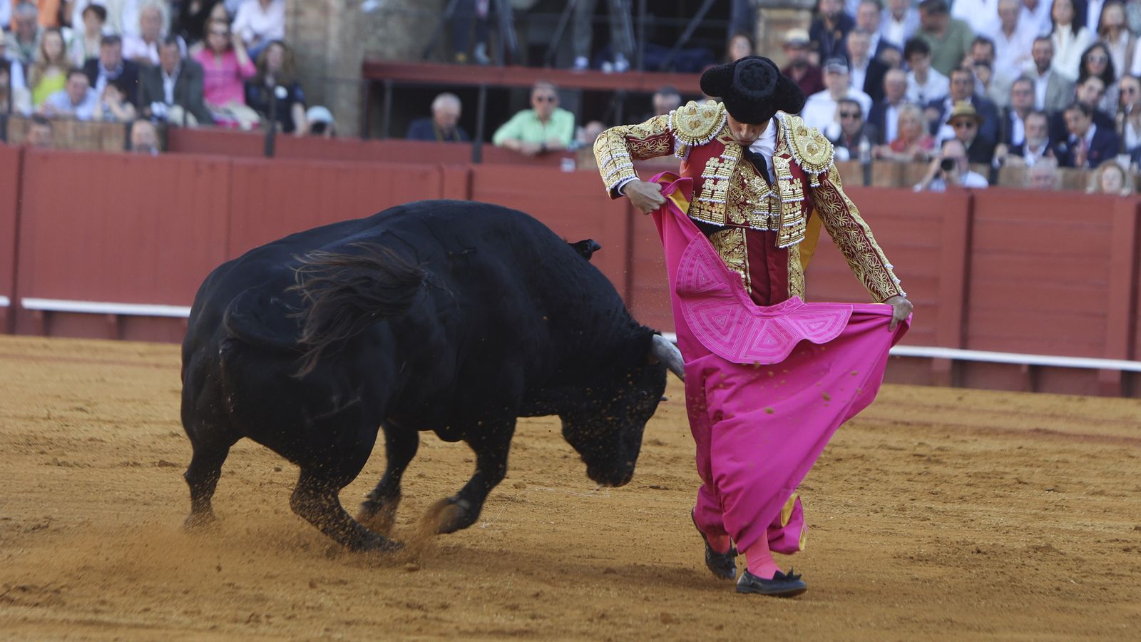 Ajustada chicuelina de Pablo Aguado al primer toro de su lote, de nombre ‘Barroco’ y que llegó sin contenido a la muleta.